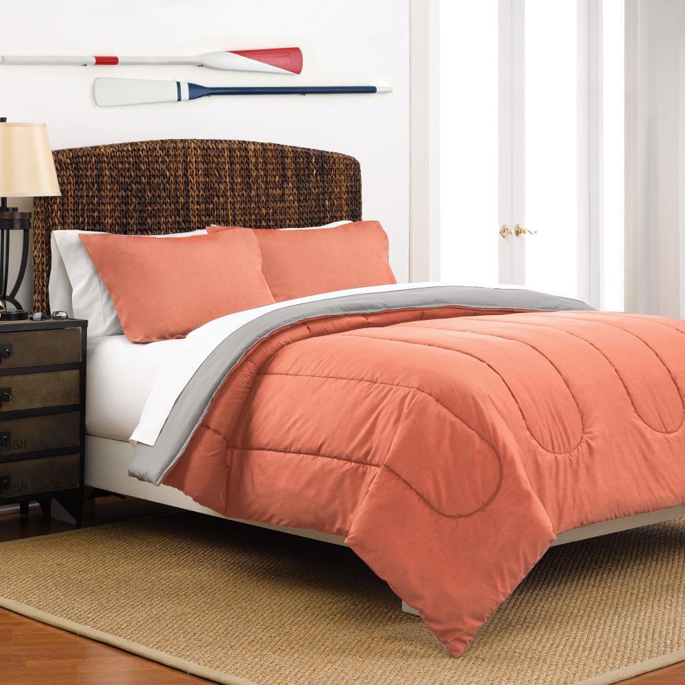WestPoint Home Martex Reversible Comforter Set 3-Piece Coral/Light Grey  Full/Queen Comforter Set in the Bedding Sets department at