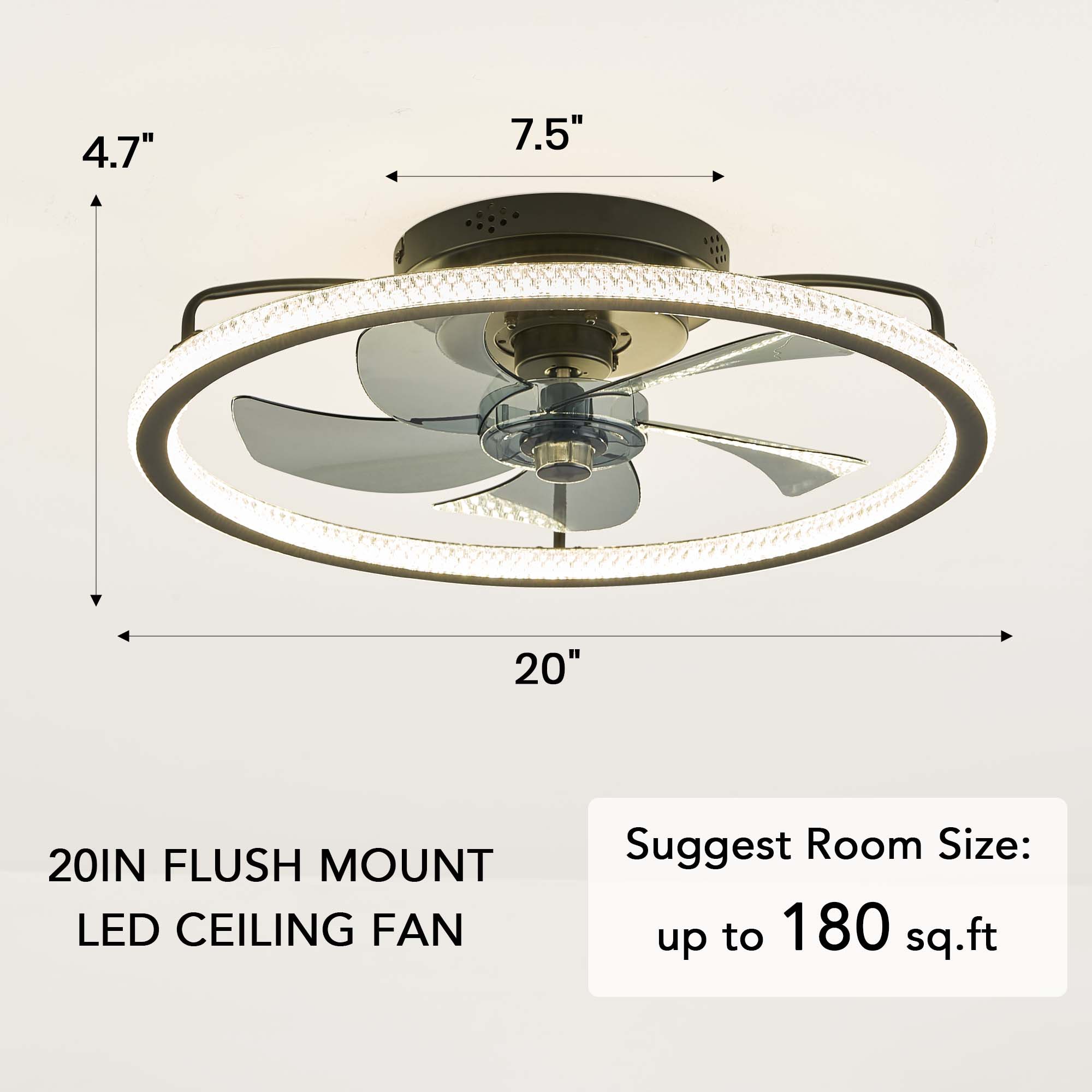 ANTOINE 20 in. Black Low Profile Flush Mount LED with Remote and APP Smart  Control Indoor Ceiling Fan with Dimmable Lighting HD-FSD-14 - The Home