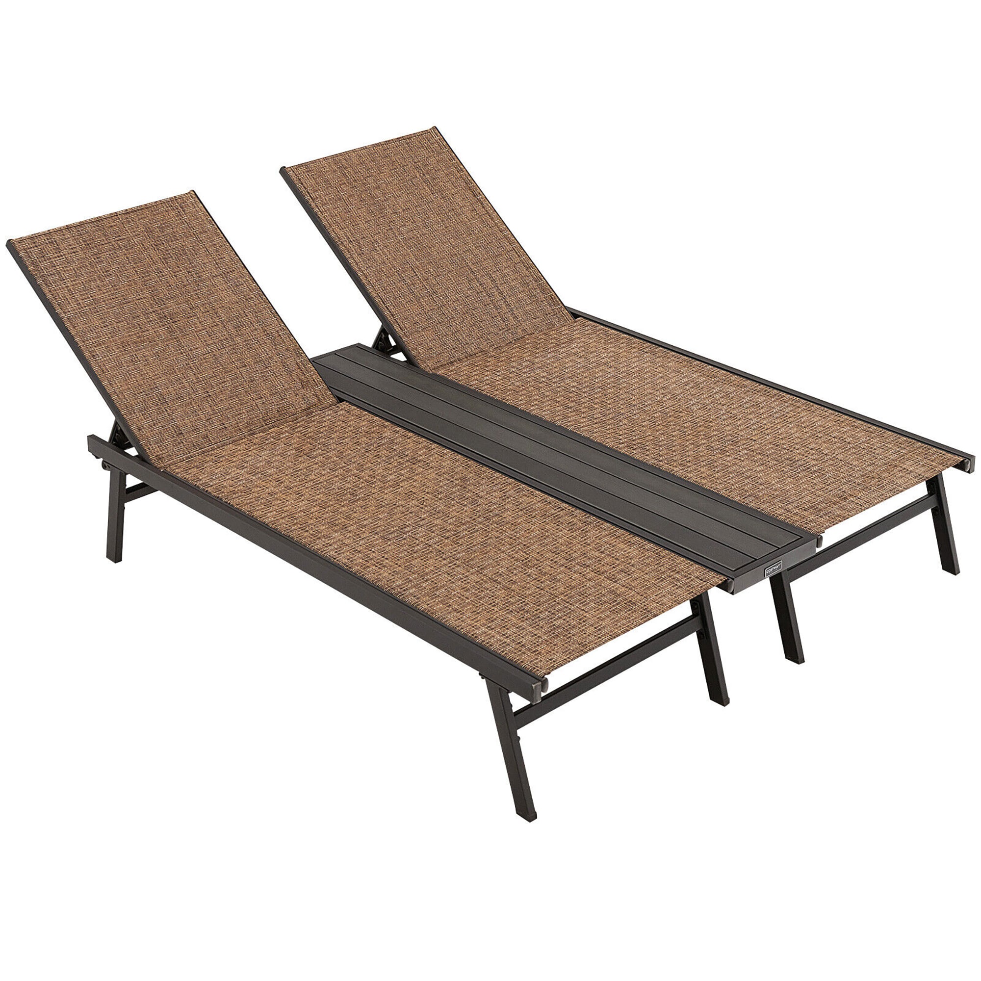 BABOOM BOM-05CF-CO Double Seat Chaise Lounge Set of 2 Woven Black Steel Frame Stationary Chaise Lounge Chair with Brown Woven Seat