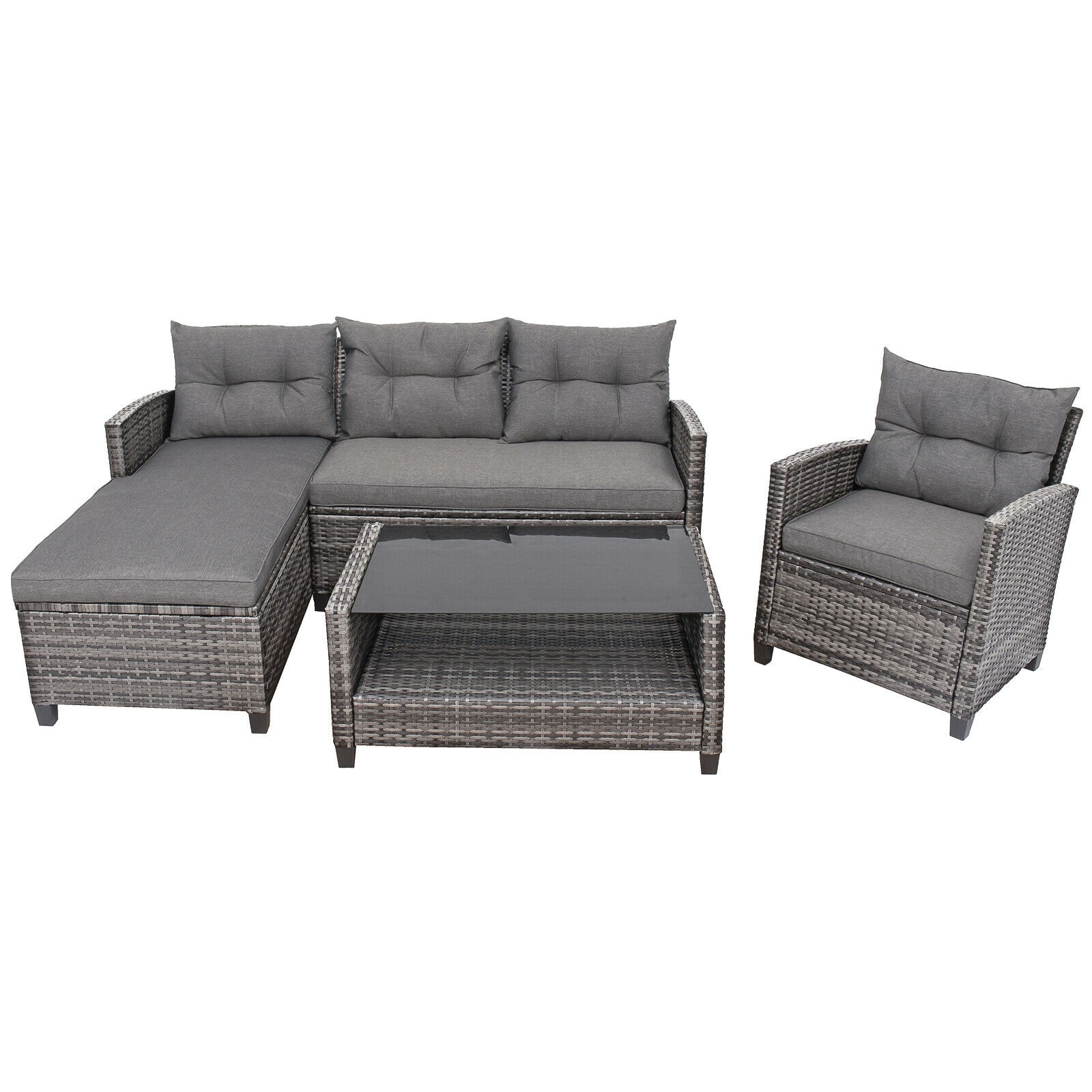 LIVIZA OUG67569GR-X 4 -Piece Rattan Patio Sofa Conversation Set with Gray Cushions