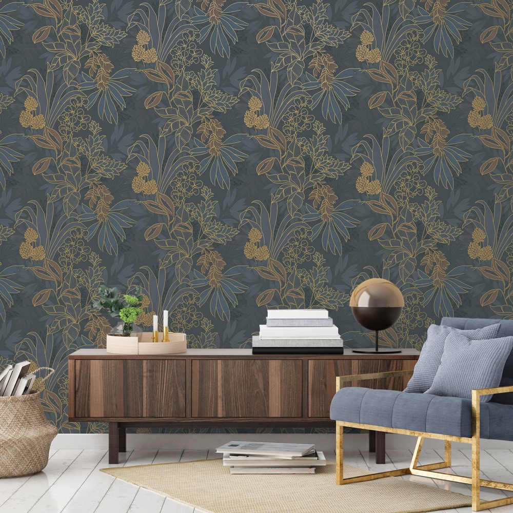 Twilight Floral Non-Pasted Grasscloth Wallpaper Roll
