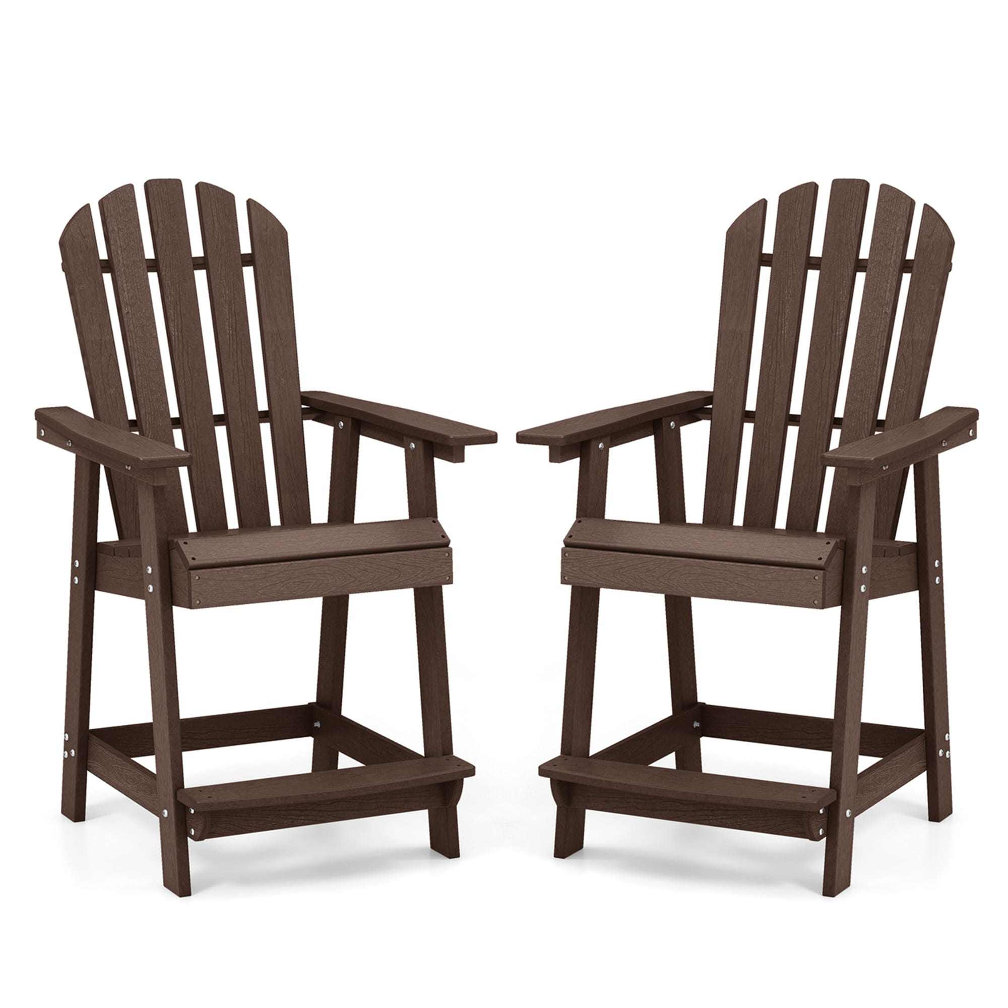Costway HCST00503 Set of 2 Brown HDPE Frame Stationary Bar Stool Chair with Solid Seat