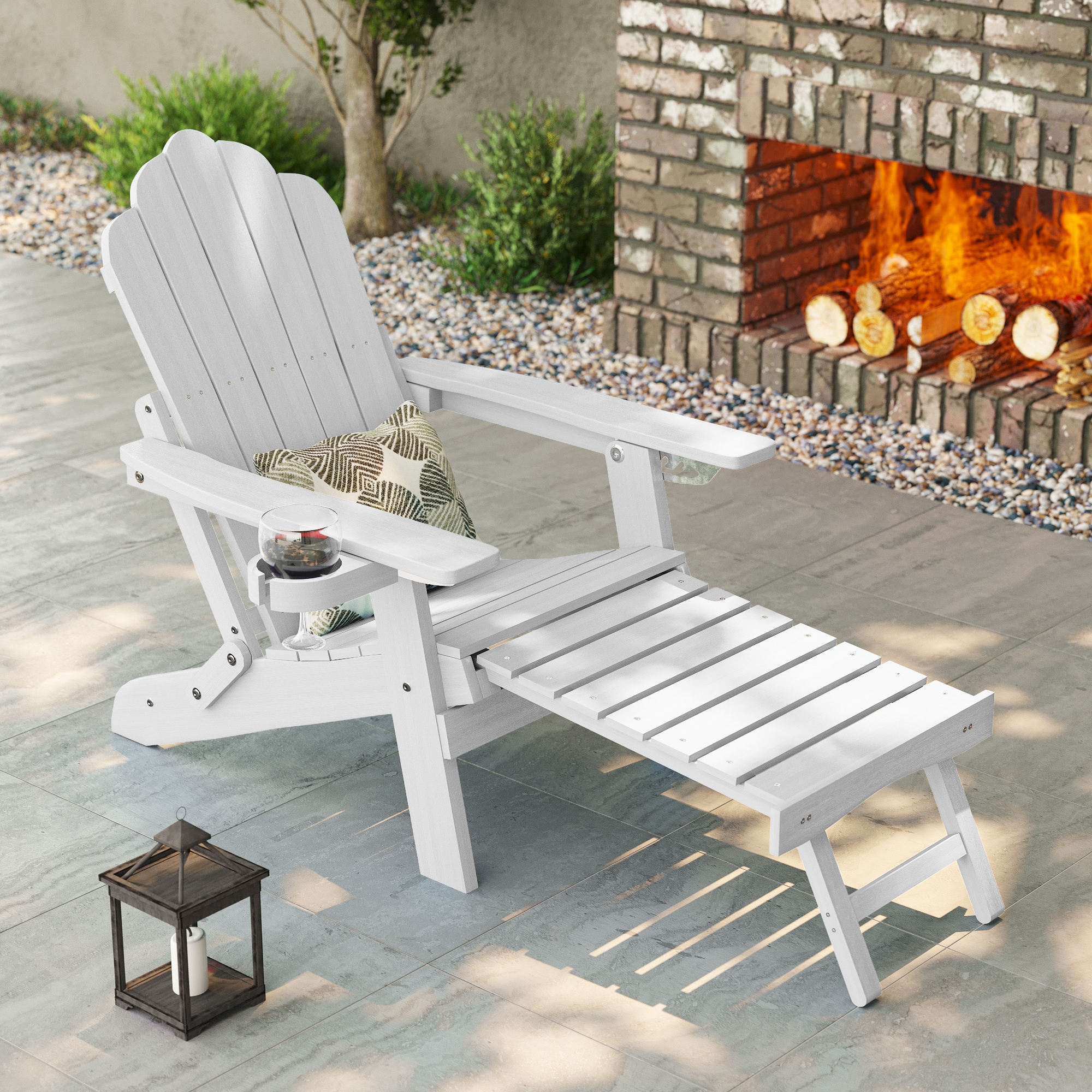 ACEGOSES LW-BAR-25-WT Adirondack Chair White Stationary Adirondack Chair with Slat Seat