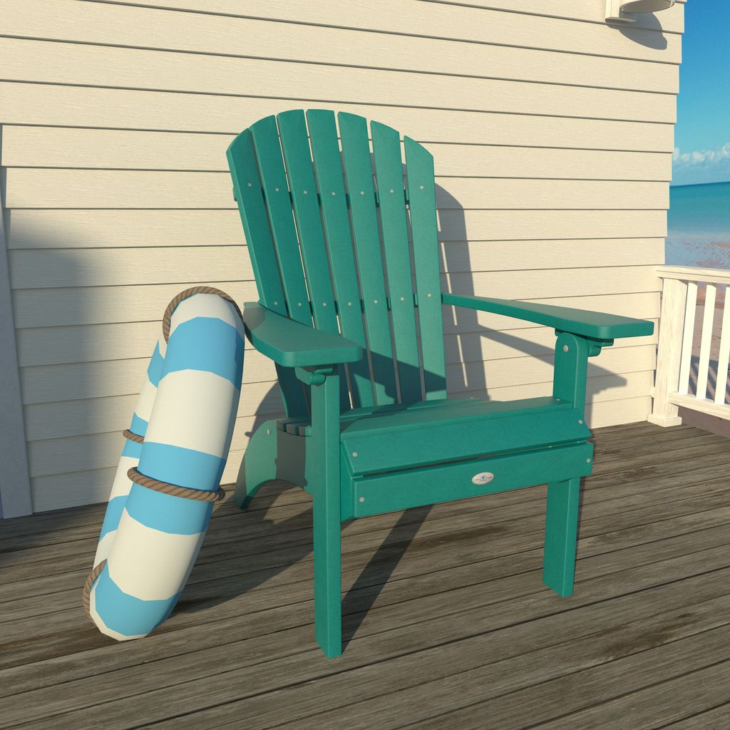 highwood BV-CHRADW2-SBL The Waterfall Seaglass Blue Poly-lumber Frame Stationary Adirondack Chair with Slat Seat