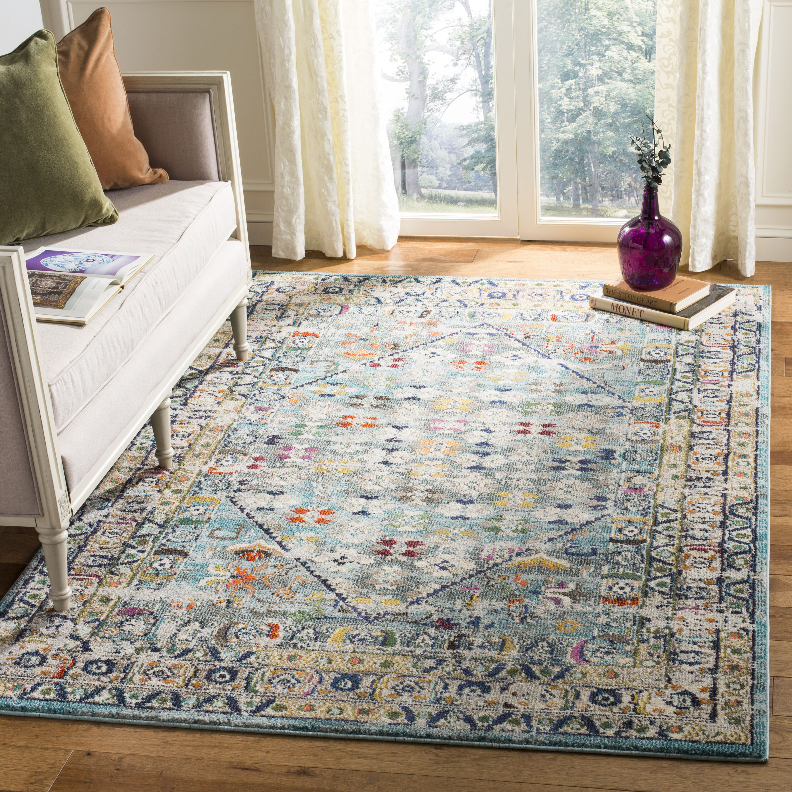 Monaco 7 x 9 (ft) Loomed Polypropylene Blue/Light Gray Rectangular Indoor Mid-Century Modern Professionally Clean Only Area rug