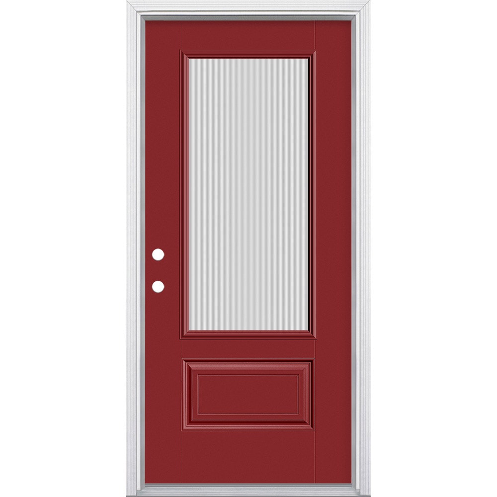 Masonite 629952 36-in x 80-in x 4-9/16-in Fiberglass 3/4 lite Right-hand inswing Roma Red Painted Prehung Front Door with Brickmould Insulating core