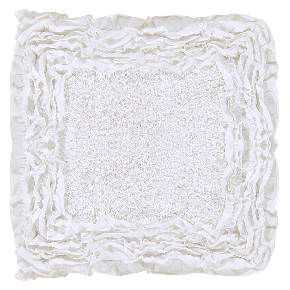 Cotton 36 in. x 24 in White Reversible Hand Crocheted Lace Border Machine  Washable SPA Bath Rug