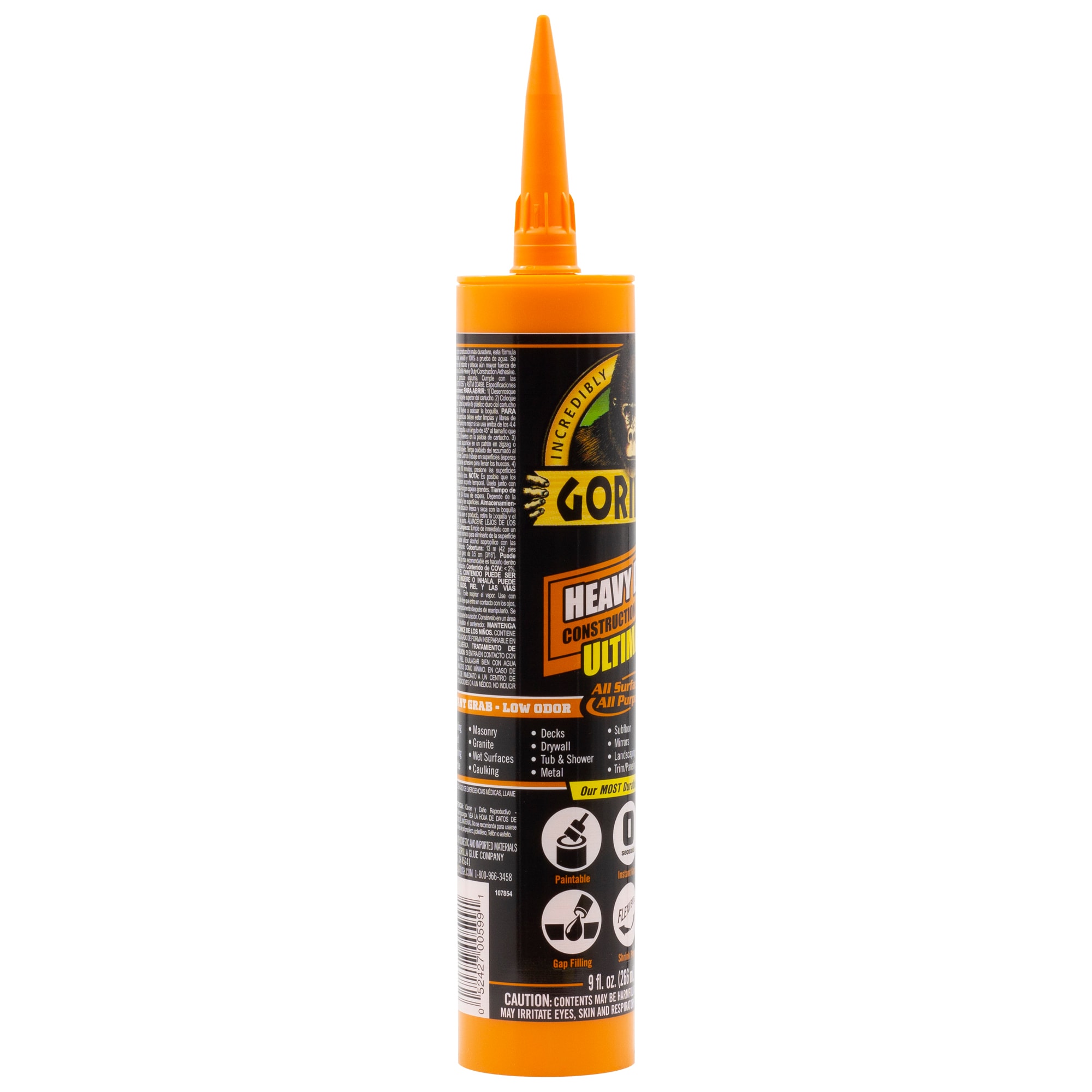 Gorilla 8020002 Heavy Duty Construction Adhesive With Tip 30 Second Hold  Waterproof Gap Filling Paintable All Weather Glue 2.5 Oz Tube White, 6-Pack  