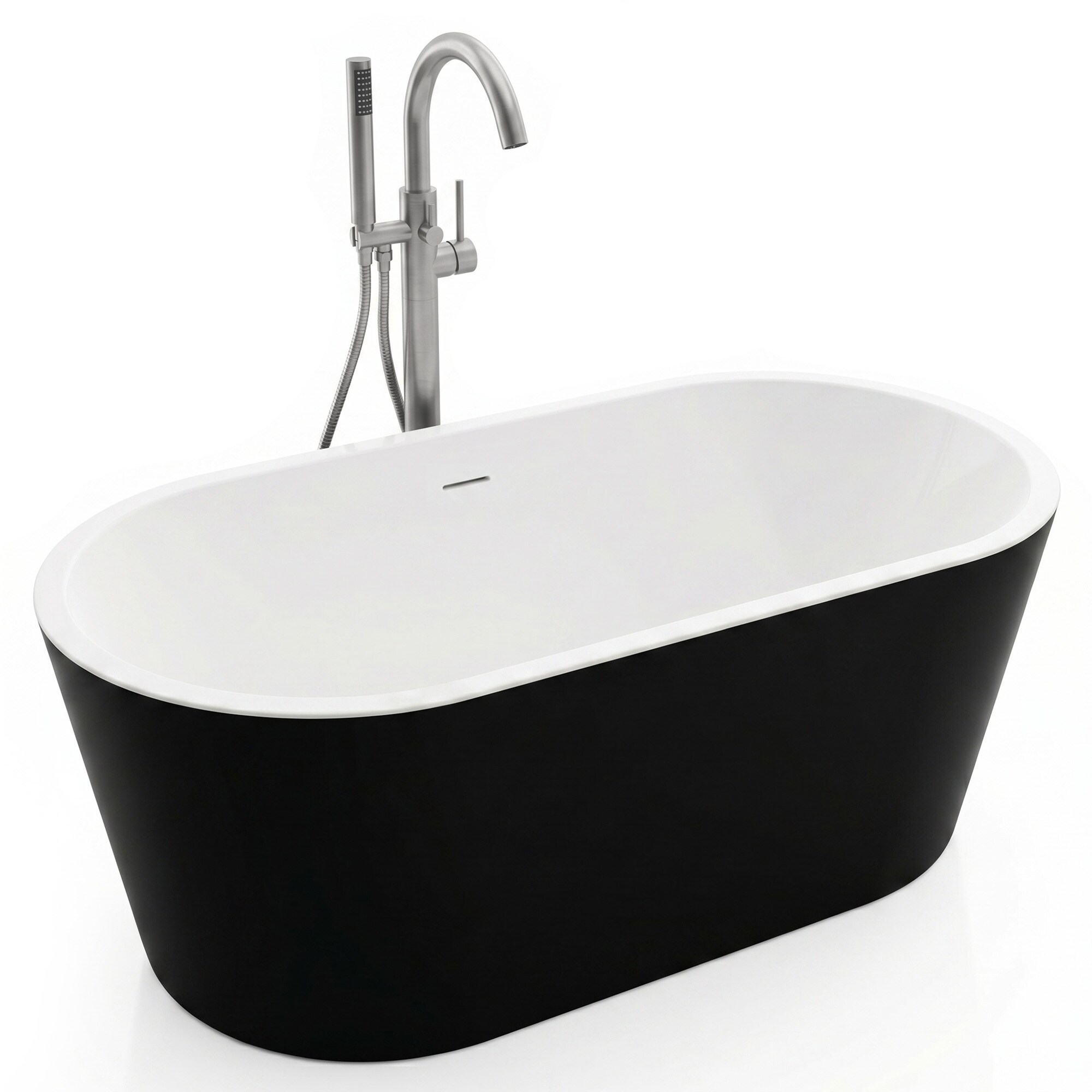 ANZZI Chand Series 31.5-in x 66.7-in Glossy Black Acrylic Oval Freestanding Soaking Bathtub with Faucet Hand Shower with Drain ( Center Drain )