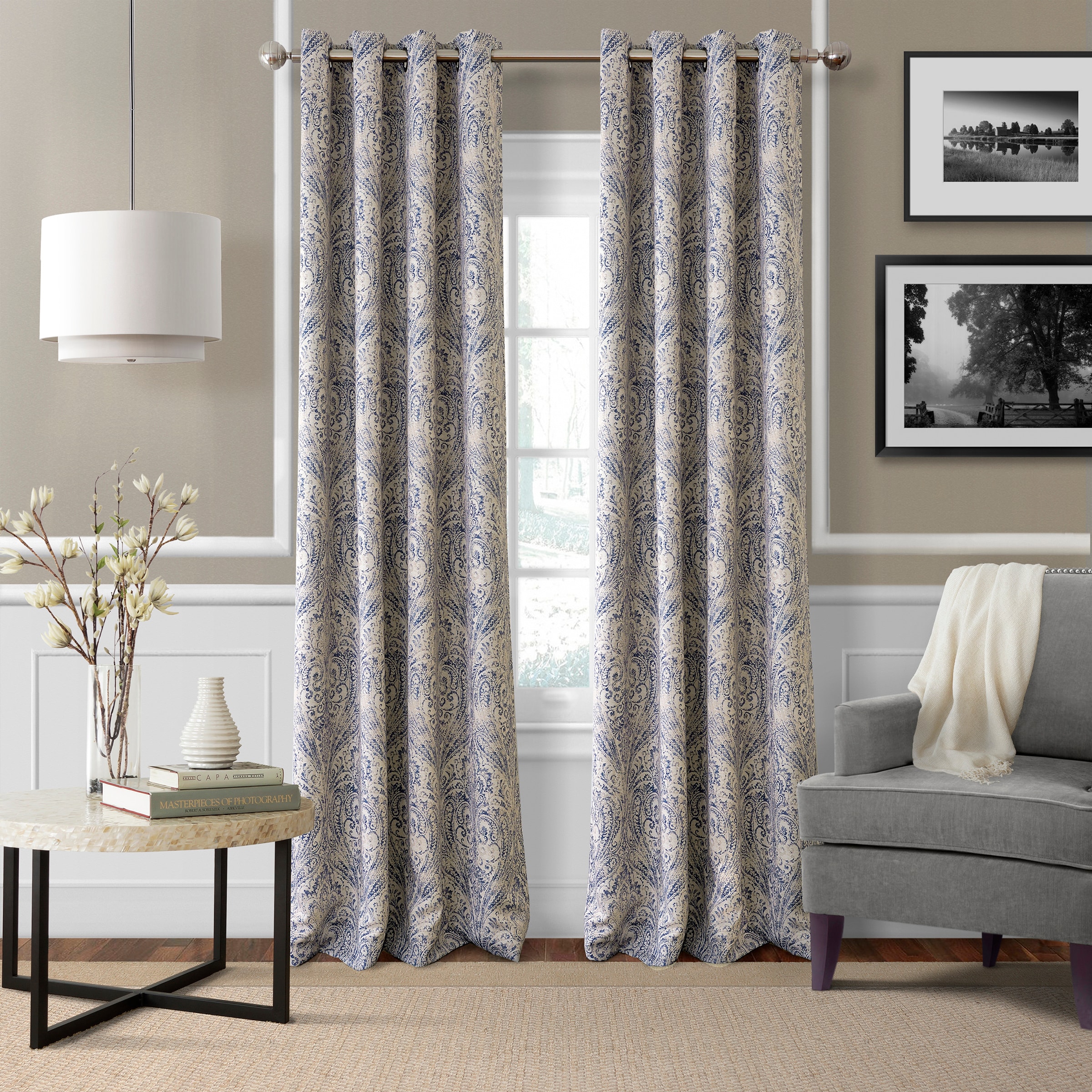 Elrene Home Fashions 026865854329 84-Inches Blue Paisley Blackout Standard lined Grommet Single curtain panel
