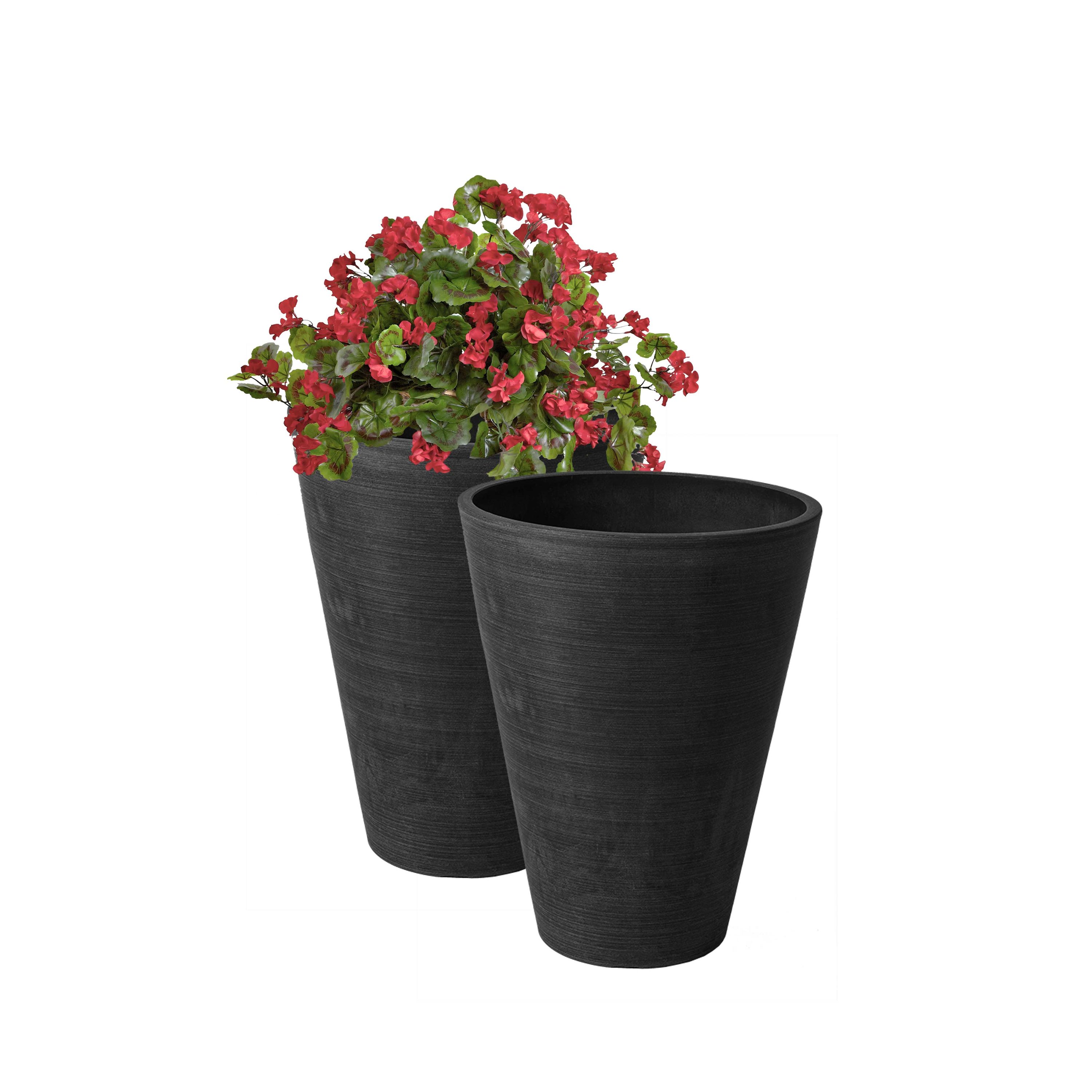 Algreen Products 16326 2 -Pack Round 13.0-in W x 13-in H x 13-in D Black Mixed/Composite Indoor/Outdoor Planter
