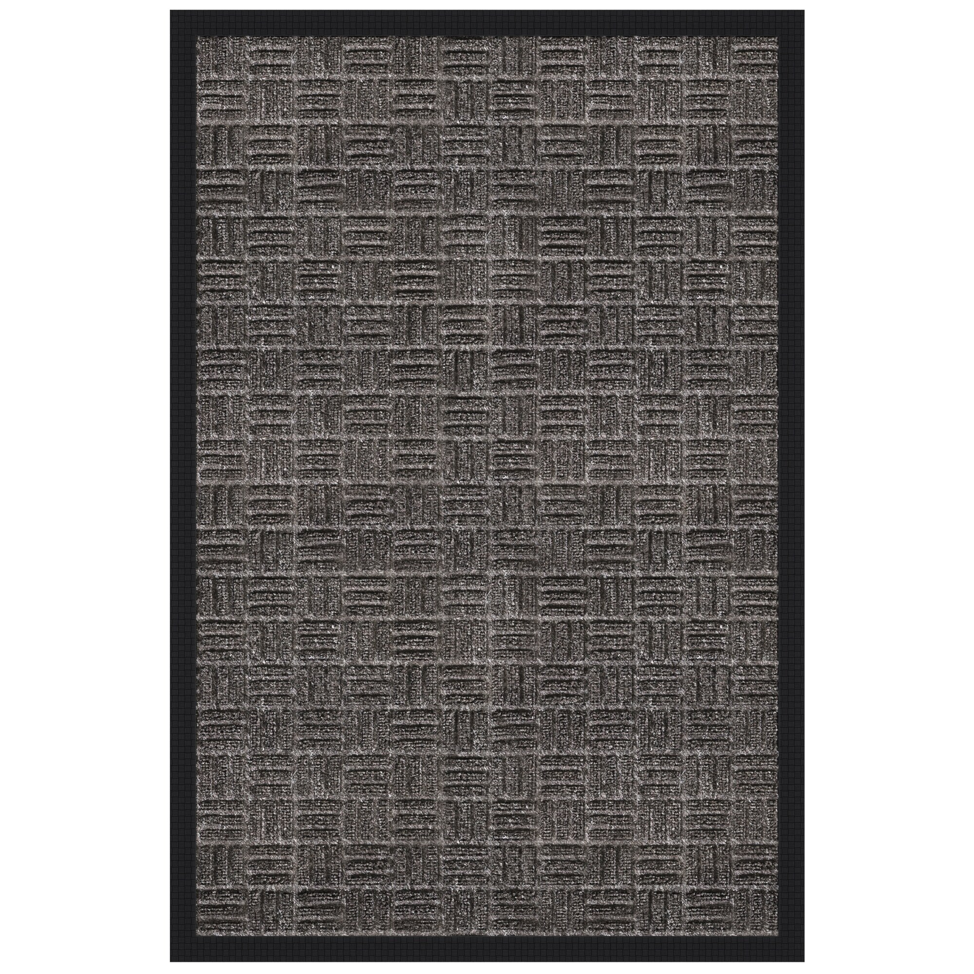 Ottomanson RBR5214-24X36 2-ft x 3-ft Black Embossed Rubber Rectangular Indoor or outdoor Decorative Home Door mat