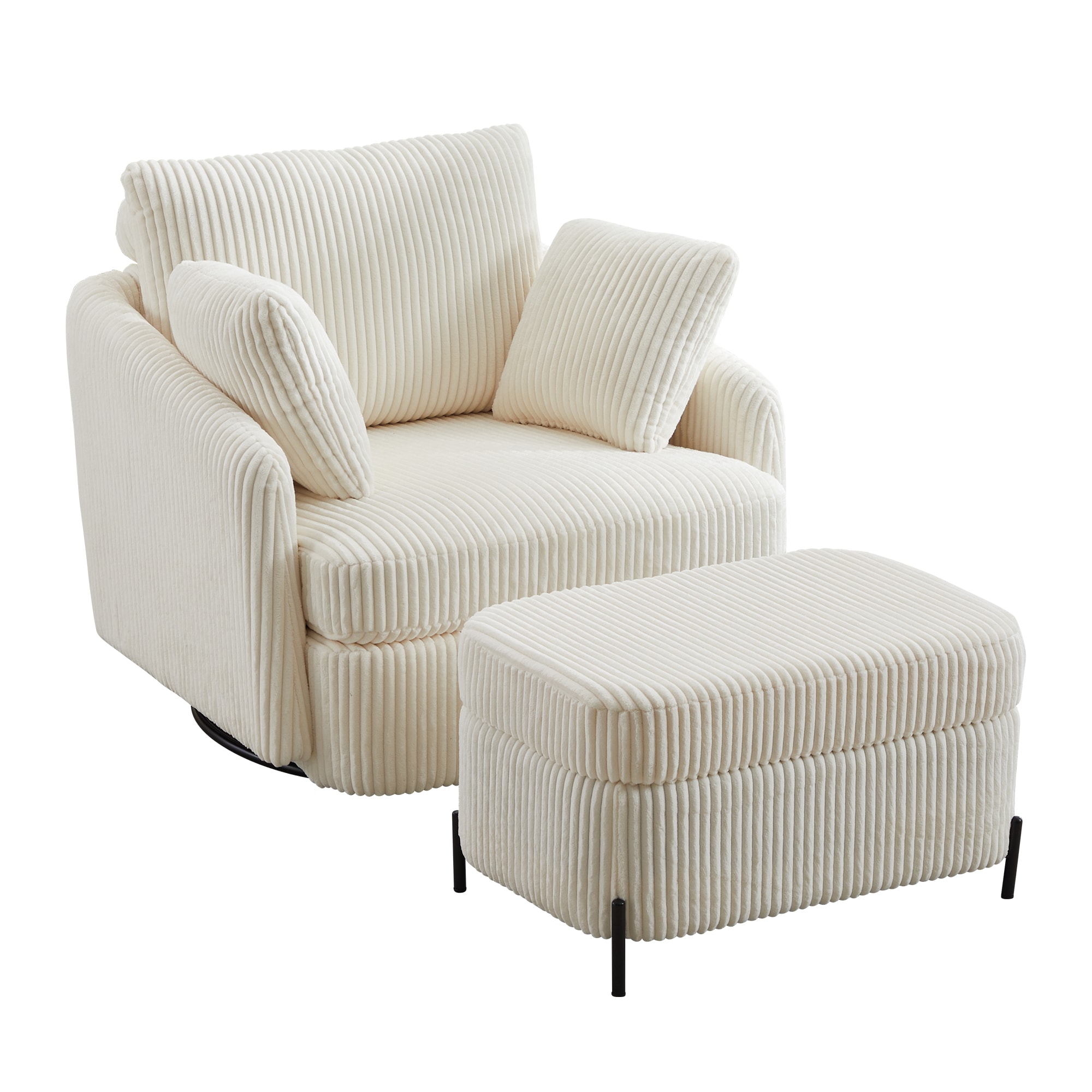 Hrinhom HC-W1103-IVORY Modern IVORY Corduroy Swivel Accent Chair