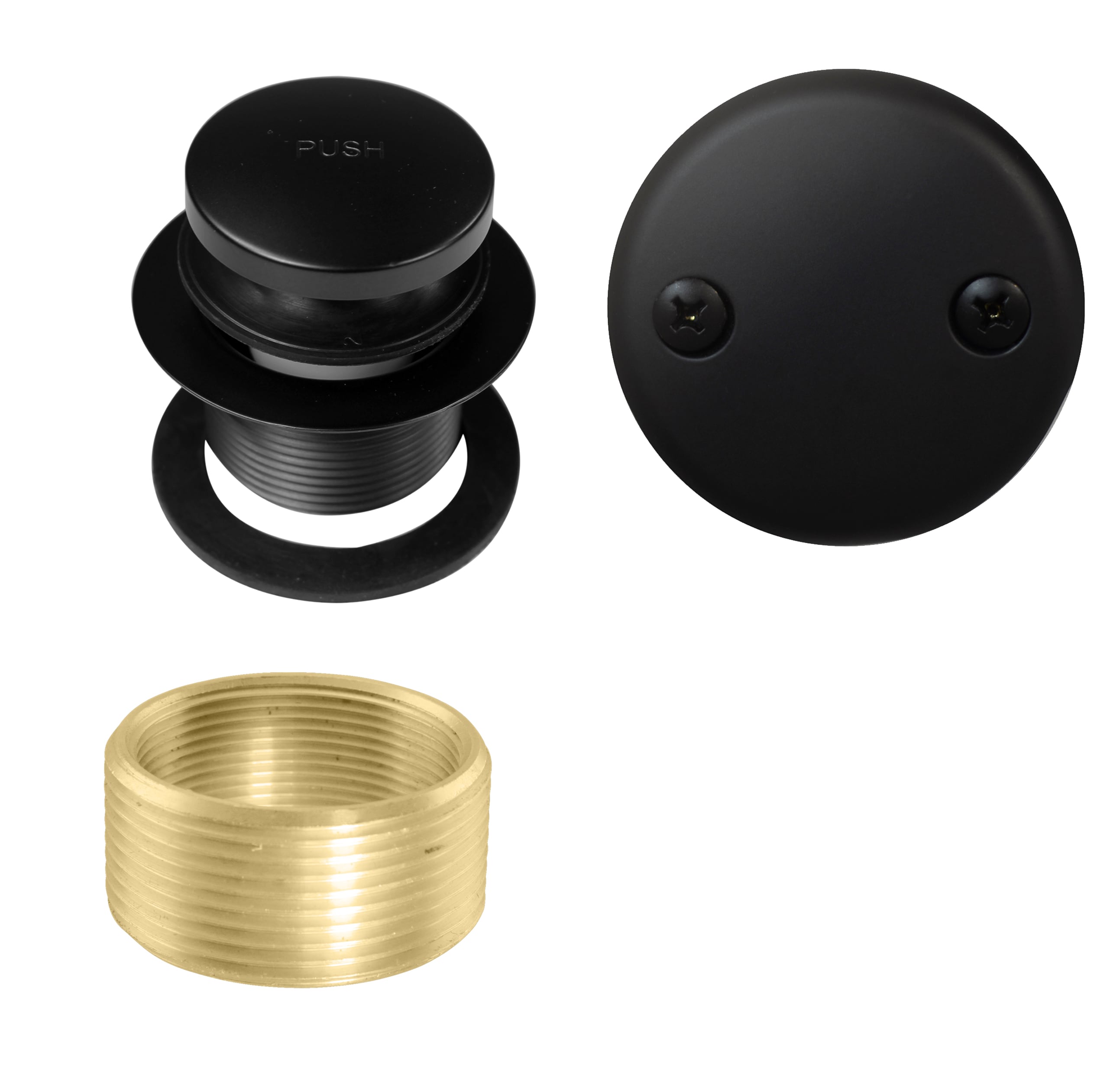WESTBRASS D93K-62 Tip-Toe Tub Trim Set, Two-Hole Faceplate, 1-3/8 In.-16 Strainer, with Adapter Bushing in Matte Black D93K-62