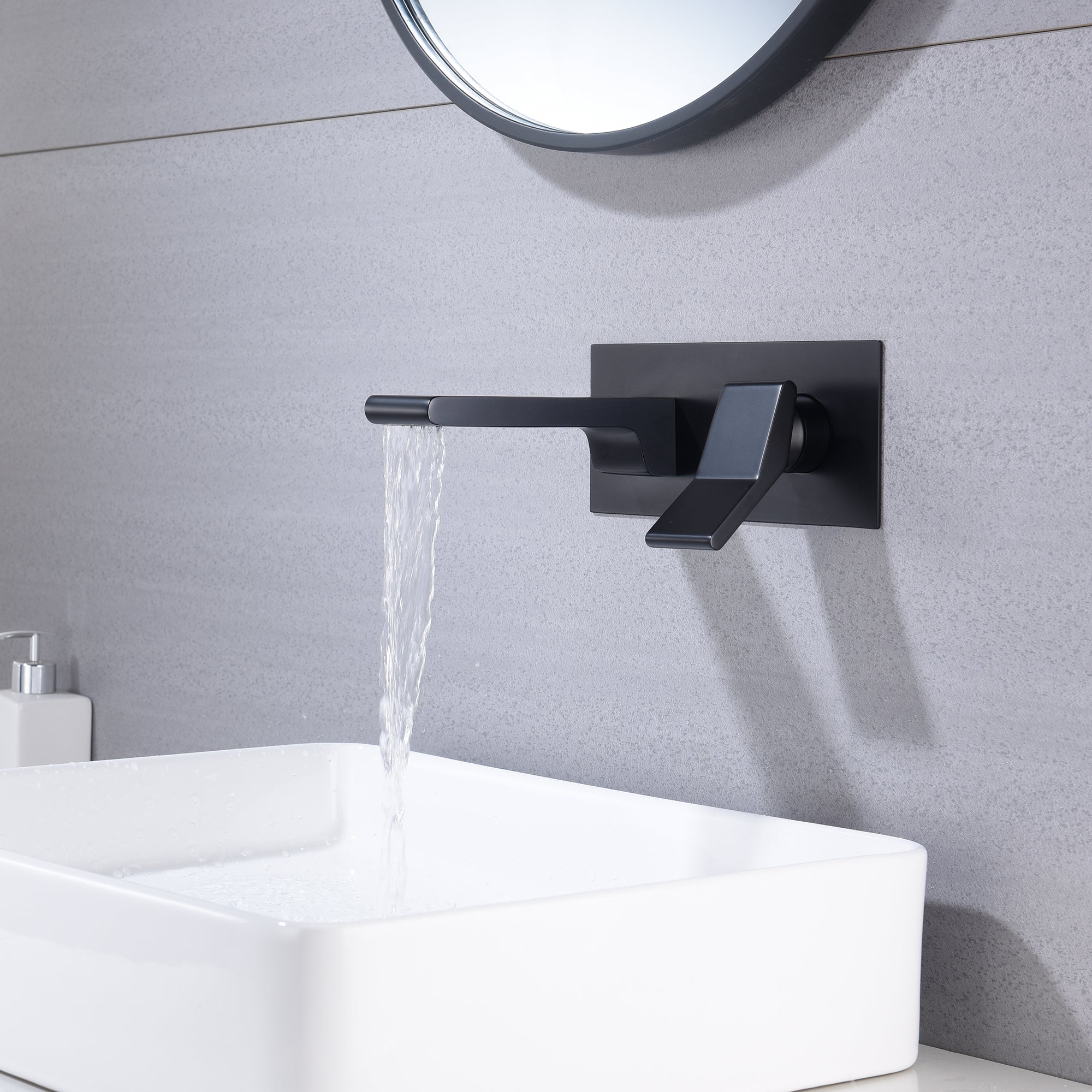 Wonderland America -  Matte Black waterfall wall mount single handle bathroom sink faucet with ov...