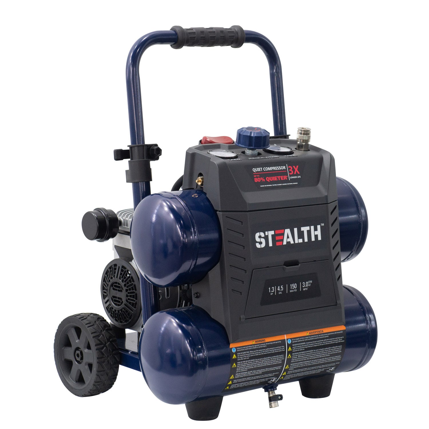 STEALTH Compresor de aire ultra silencioso, 64 decibelios 4.5 galones pico  1.3 HP máximo 150 PSI, bomba de aire sin aceite, compresor de aire portátil