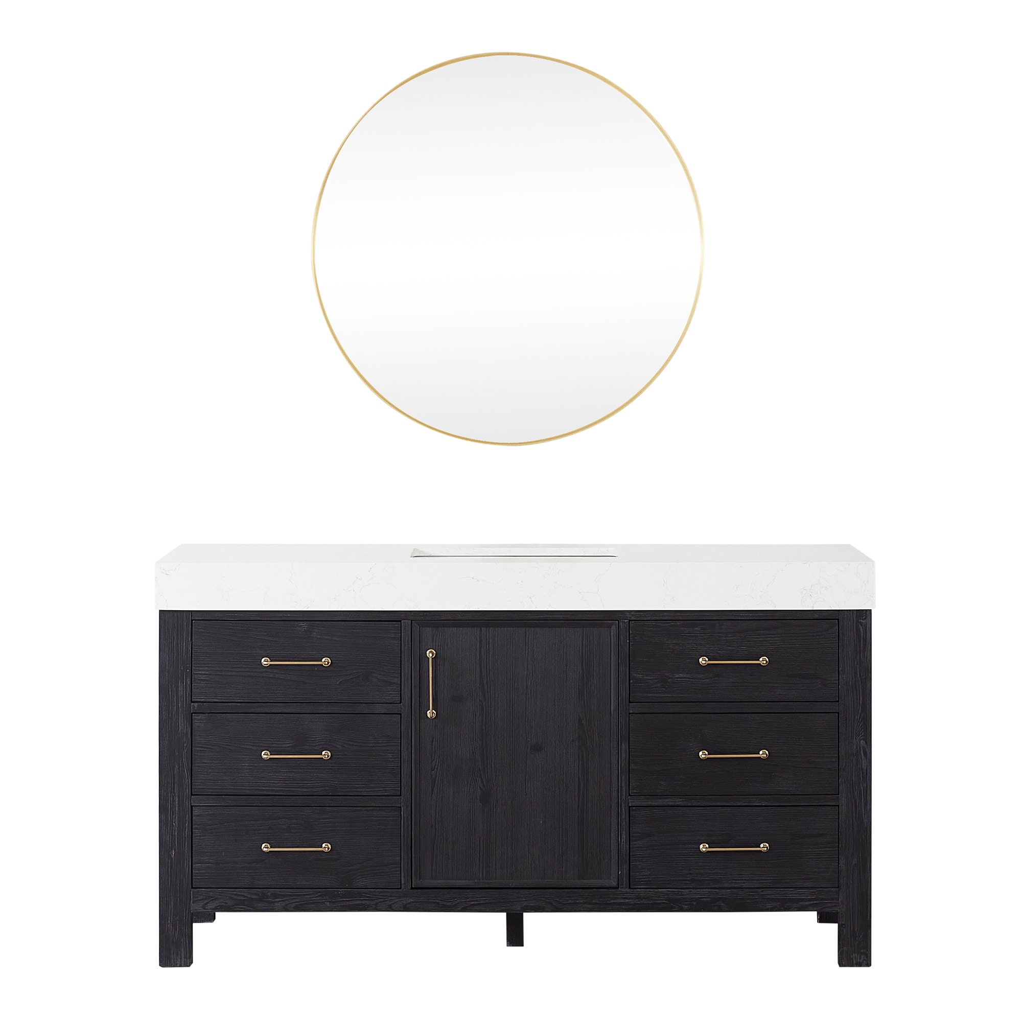 Vinnova 60-in Fir Wood Black Finish Undermount Single Sink Bathroom Vanity with Lightning White Engineered Stone Top (Mirror Included)