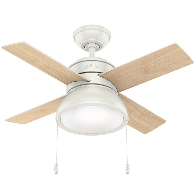 Hunter Loki 36 In Fresh White Led Indoor Downrod Or Flush Mount Ceiling Fan With Light 4 Blade The Fans Department At Com - 36 White Ceiling Fans With Lights