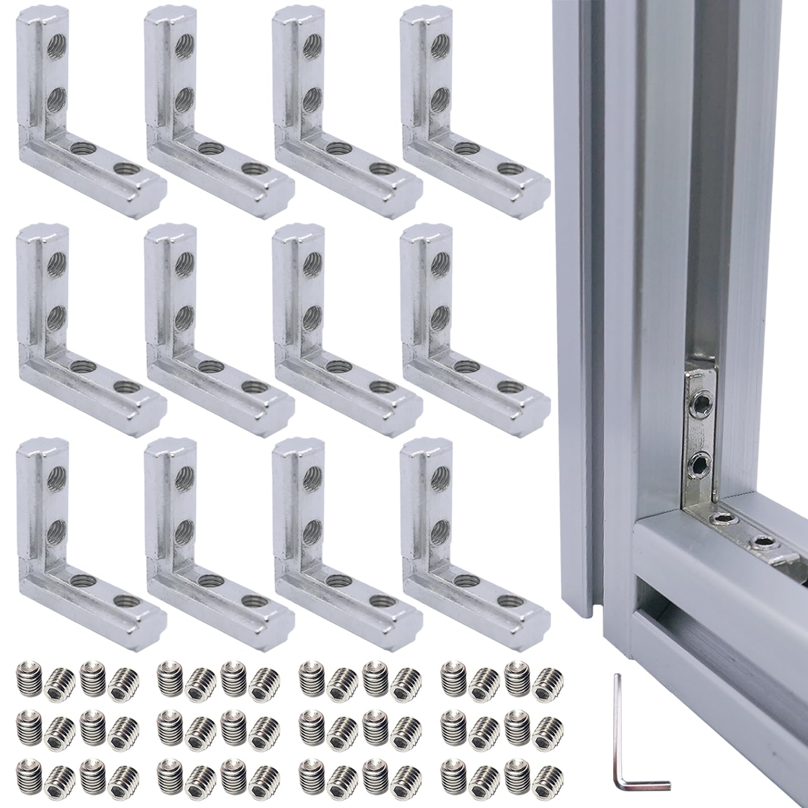 Linder Group Inc 12 Sets 1010 Series Aluminum Extrusion L Shape Inside Corner Connectors 12pcs Extruded Aluminum Profile L Bracket with Screws and Wrench for