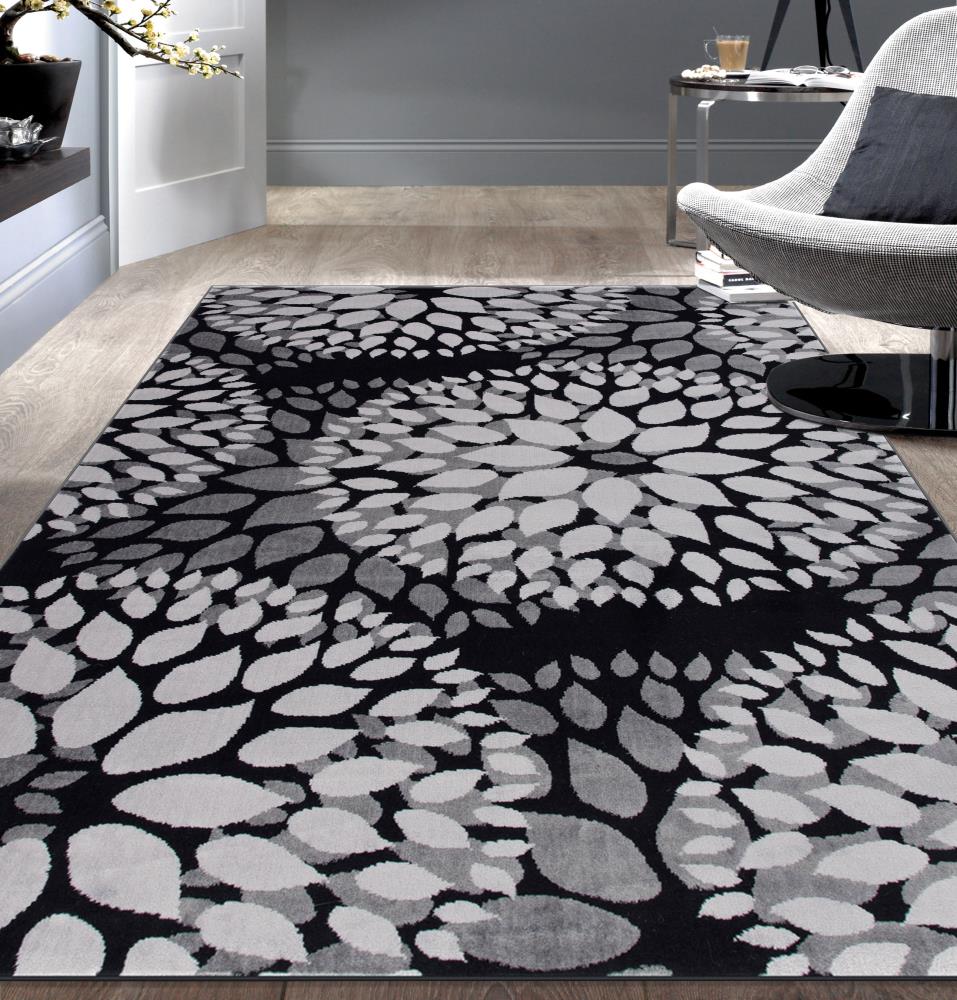 World Rug Gallery 9099BLACK5X7 Hudson 5 x 7 (ft) Loomed Polypropylene Black Rectangular Indoor Floral/Botanical Mid-Century Modern Area rug