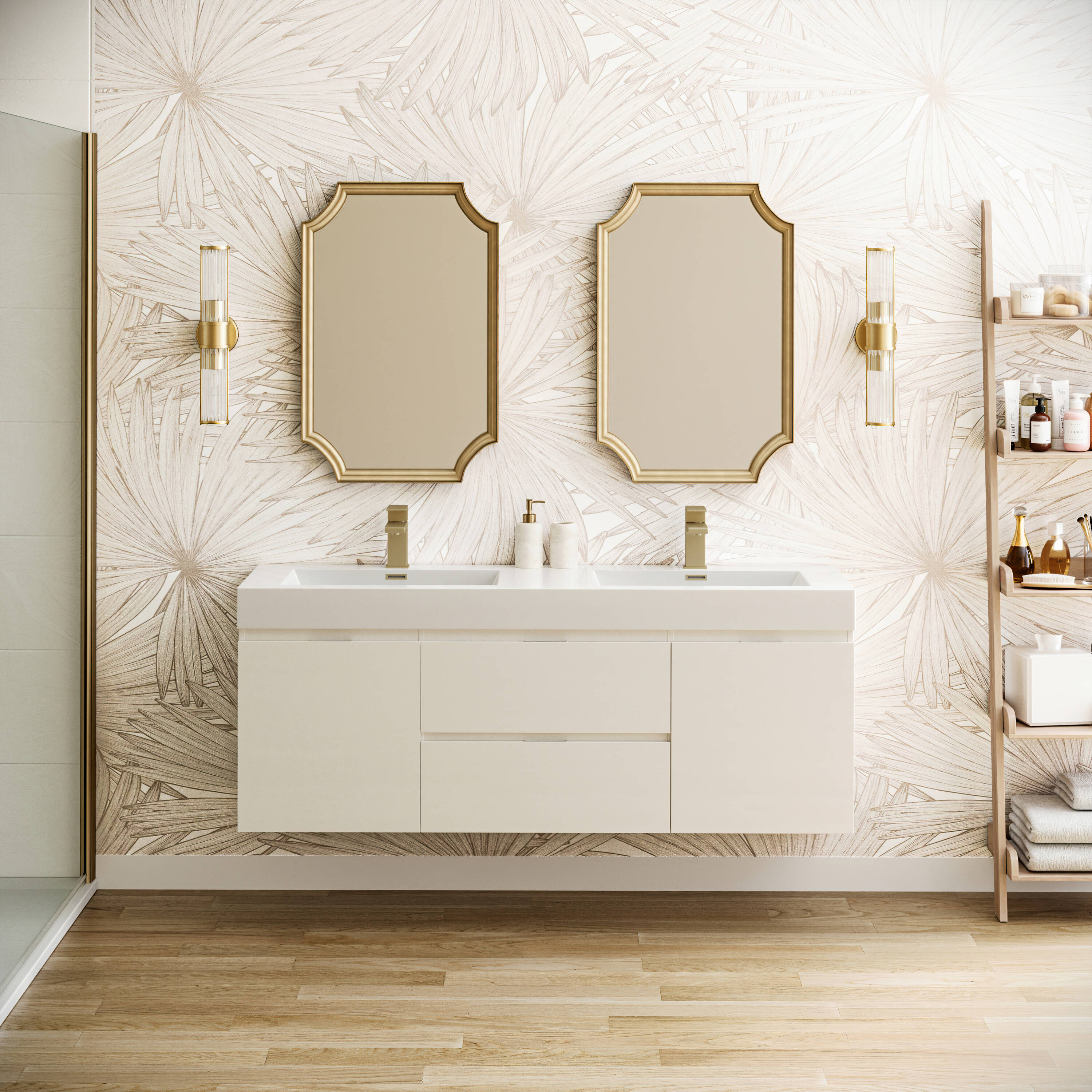 Fresca FCB8360WH-D-I Valencia 60-in Glossy White Double sink Floating Bathroom Vanity with White Acrylic Top