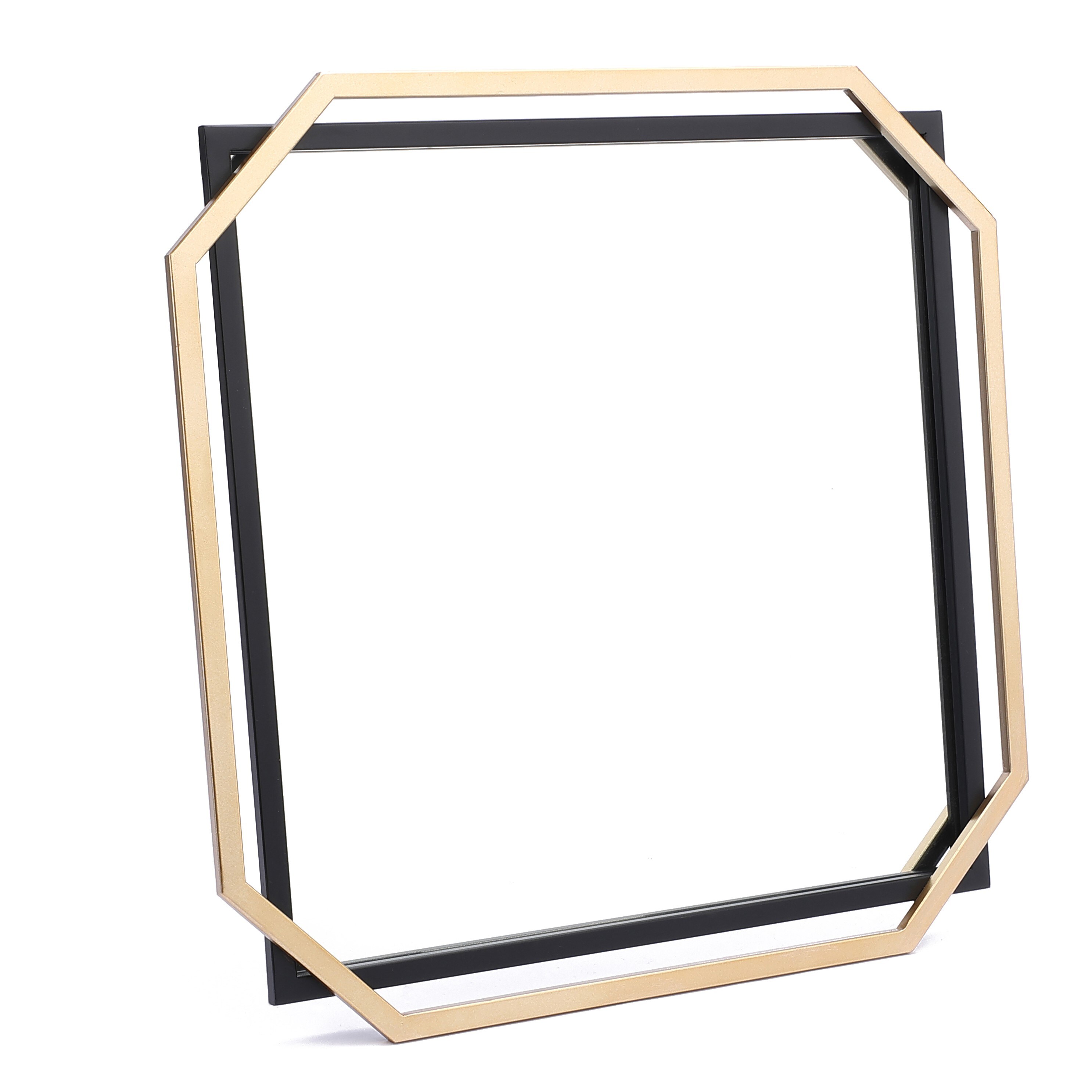 Square Gold and Black Metal Floating Frame Wall Mirror