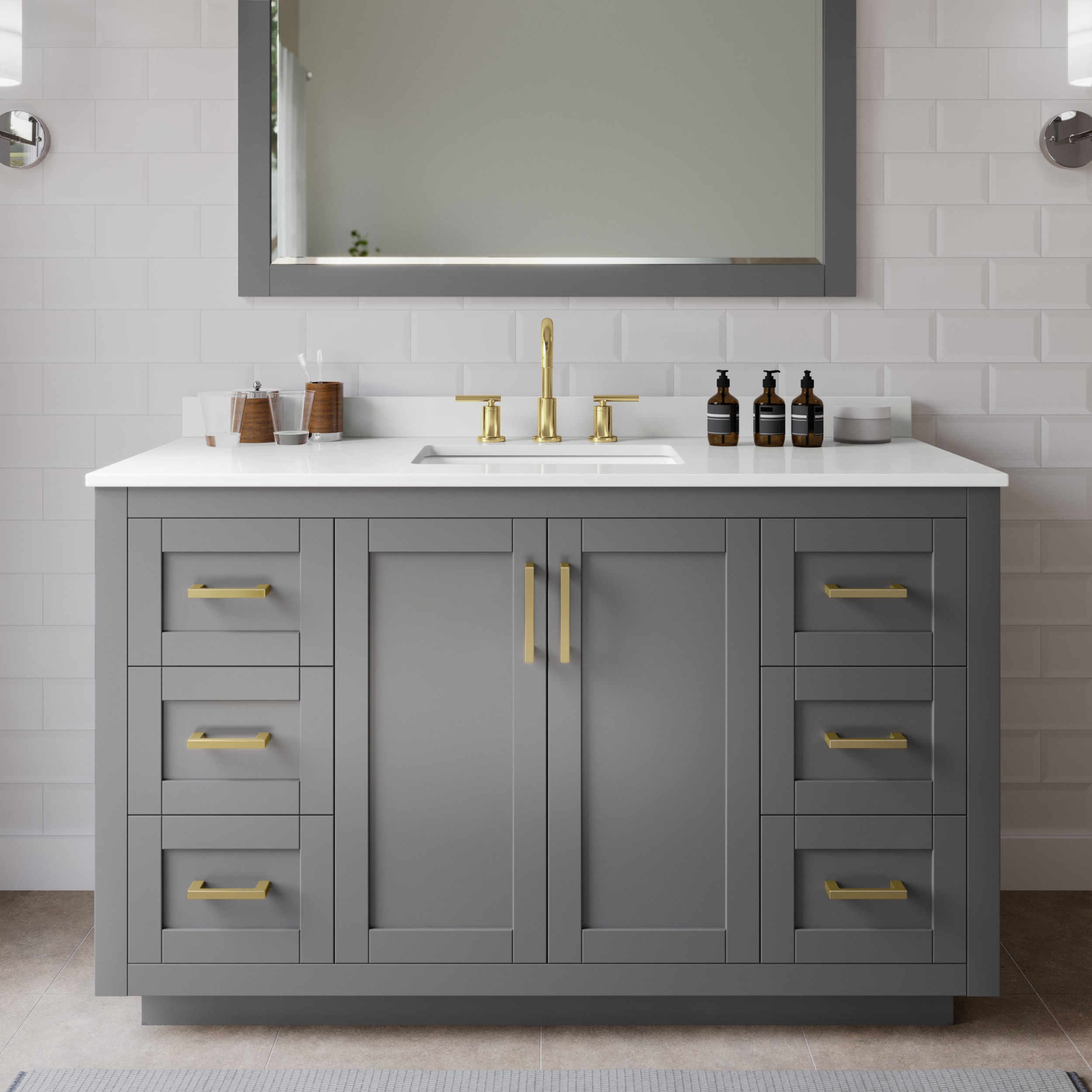 Wyndham Collection WCF292954SGGWQUS3M46 Miranda 54-in Dark Gray Undermount Single Sink Bathroom Vanity with White Quartz Top (Mirror Included)