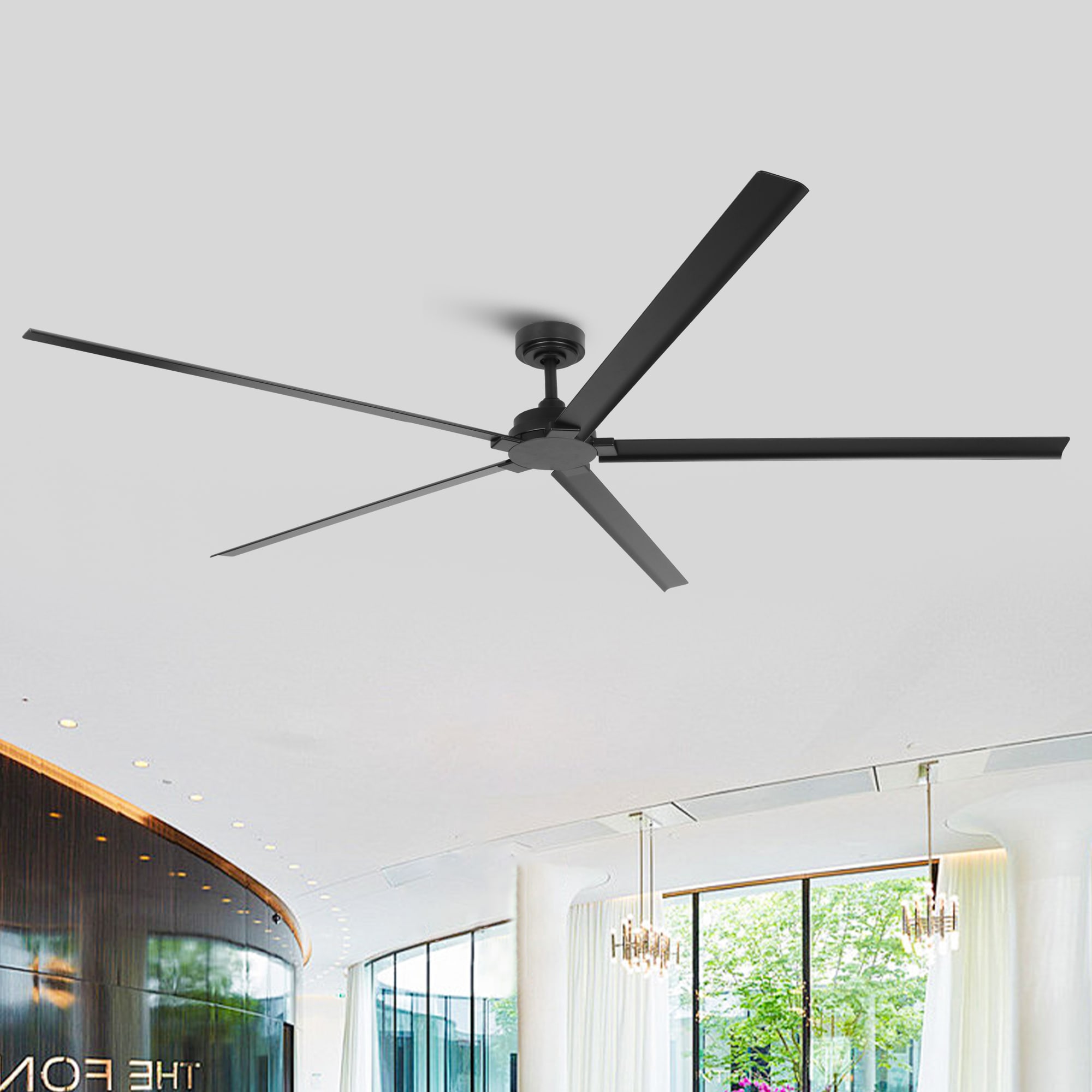 Parrot Uncle F8006BK 84-in Outdoor Black with Black Blades Ceiling Fan Without Light - Remote Included ( 5 -Blade )