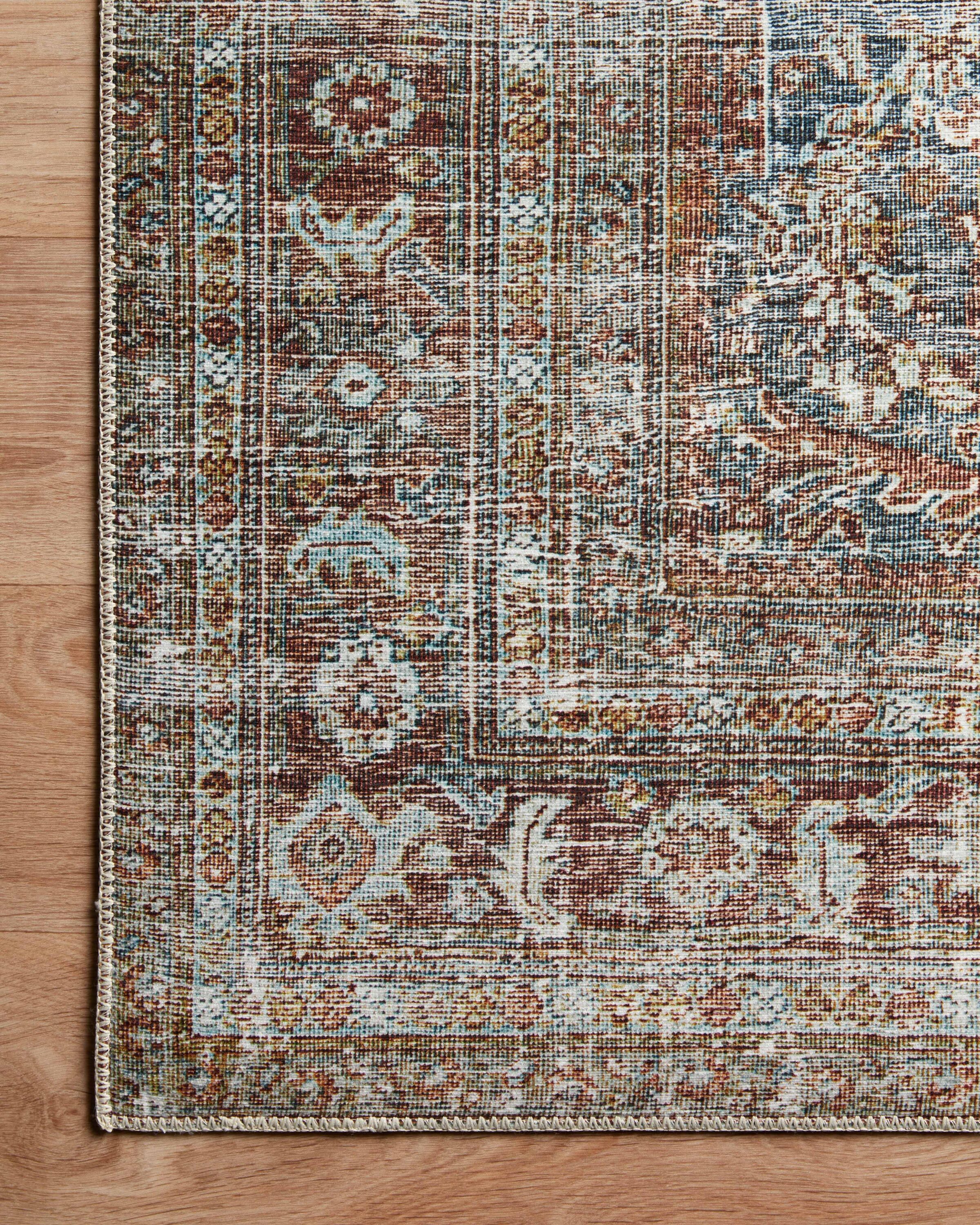 Gray and Brick Vintage Synthetic Runner Rug