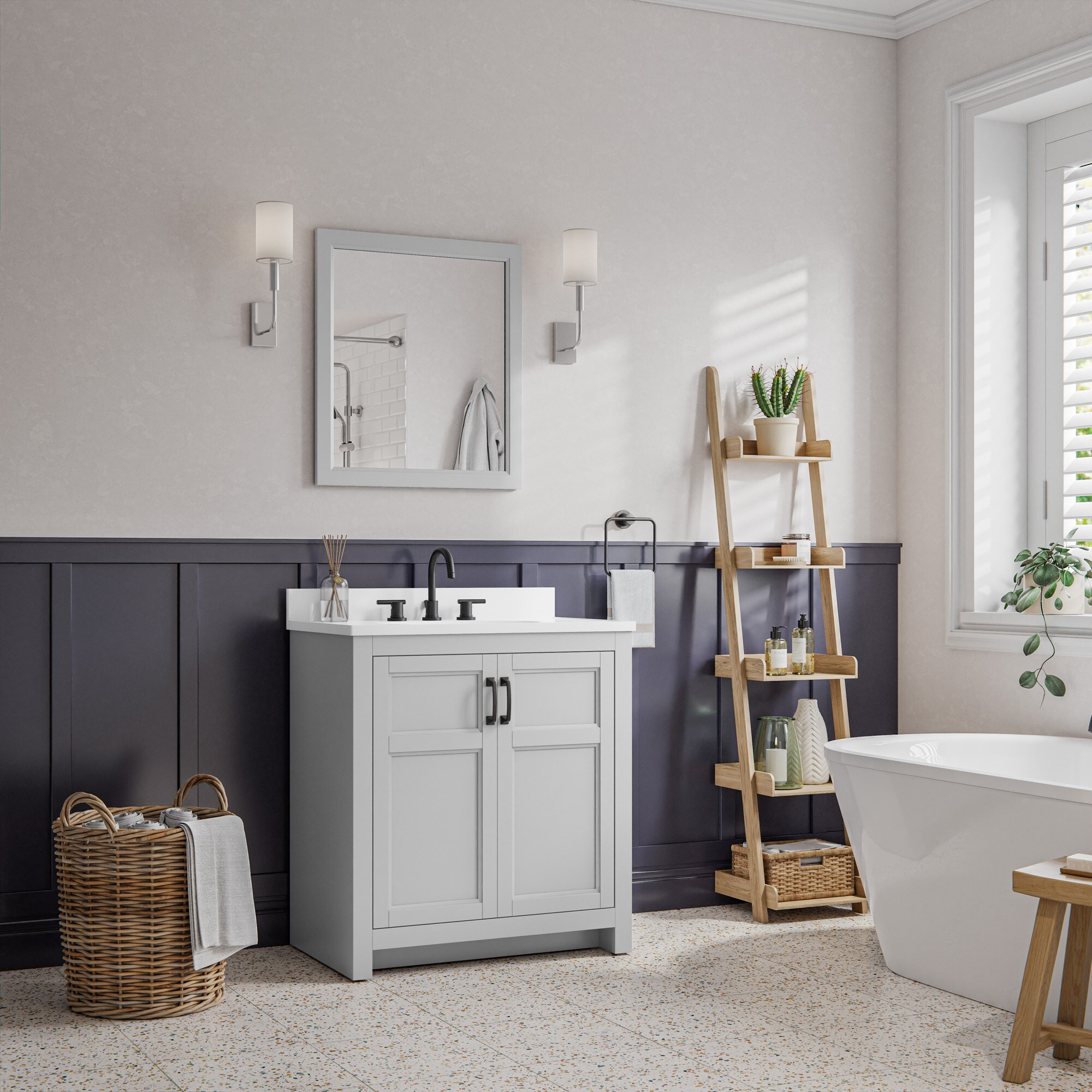 Style Selections Lowry 31-in Light Gray Single Sink Bathroom Vanity with White Acrylic Top