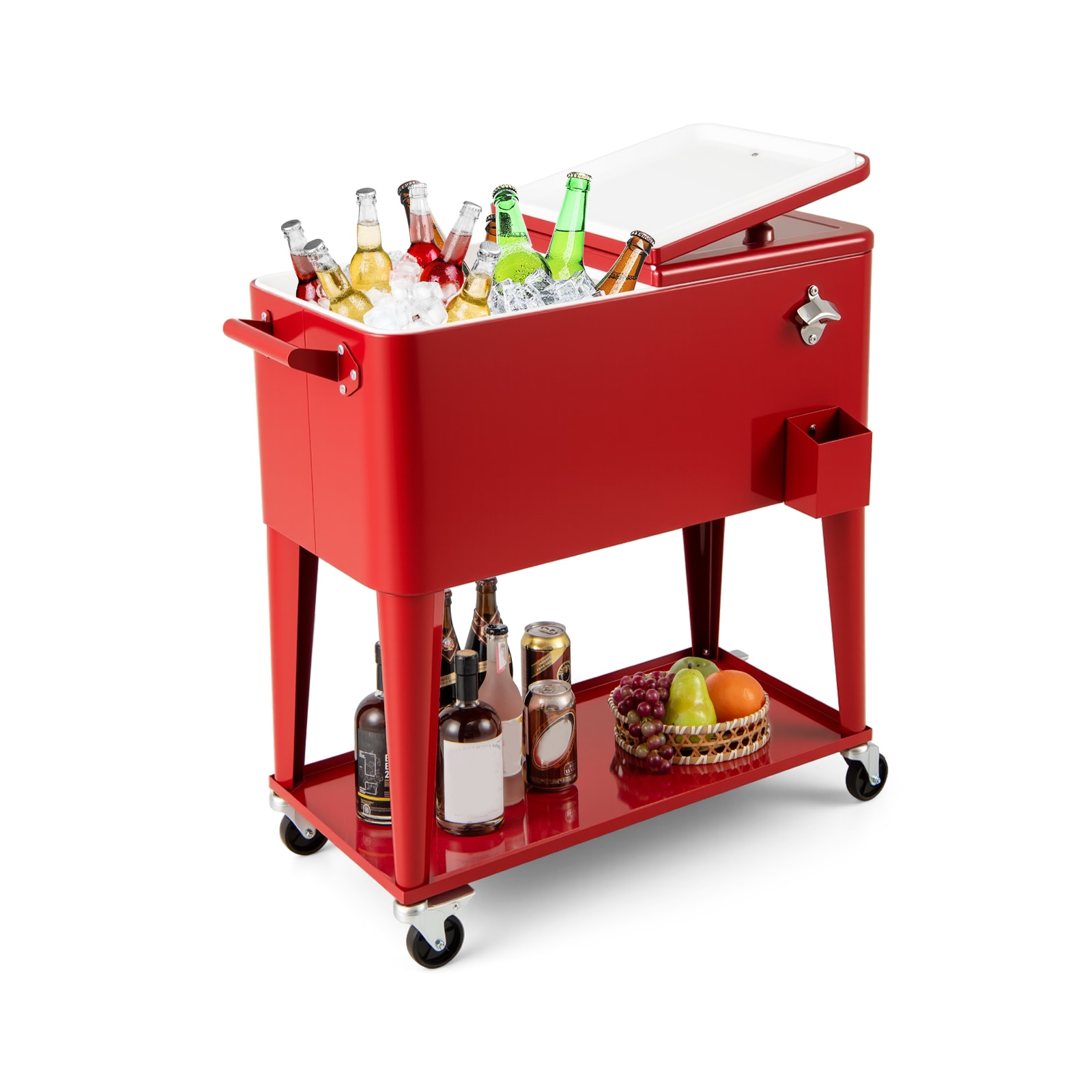 Volenca - 80-Quart Rolling Patio Beverage Cooler with Bottom Storage Shelf Removable Lid Bottle O...