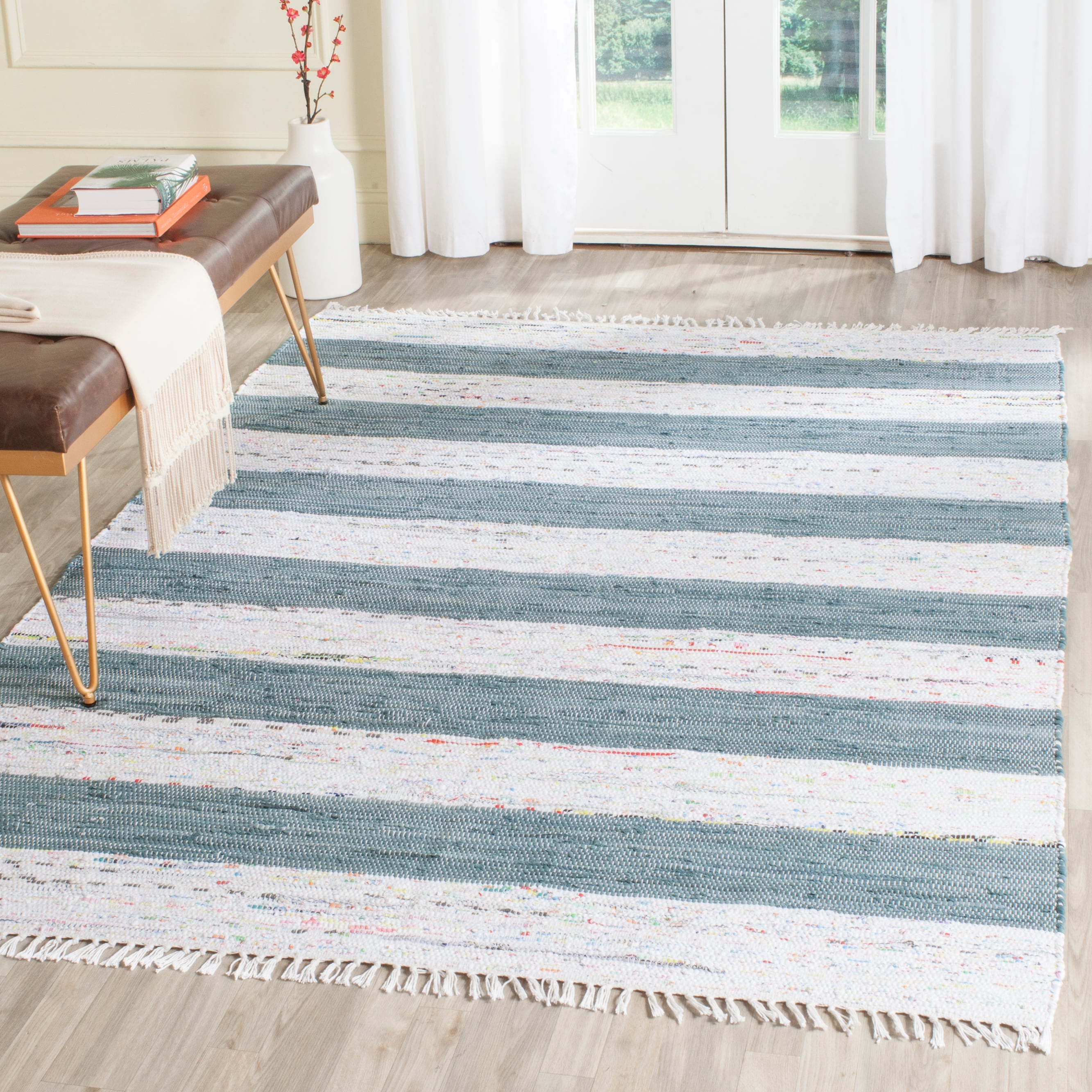 Safavieh MTK720B-4 Montauk Estero 4 x 6 (ft) Cotton Ivory/Charcoal Rectangular Indoor Stripe Coastal Area rug