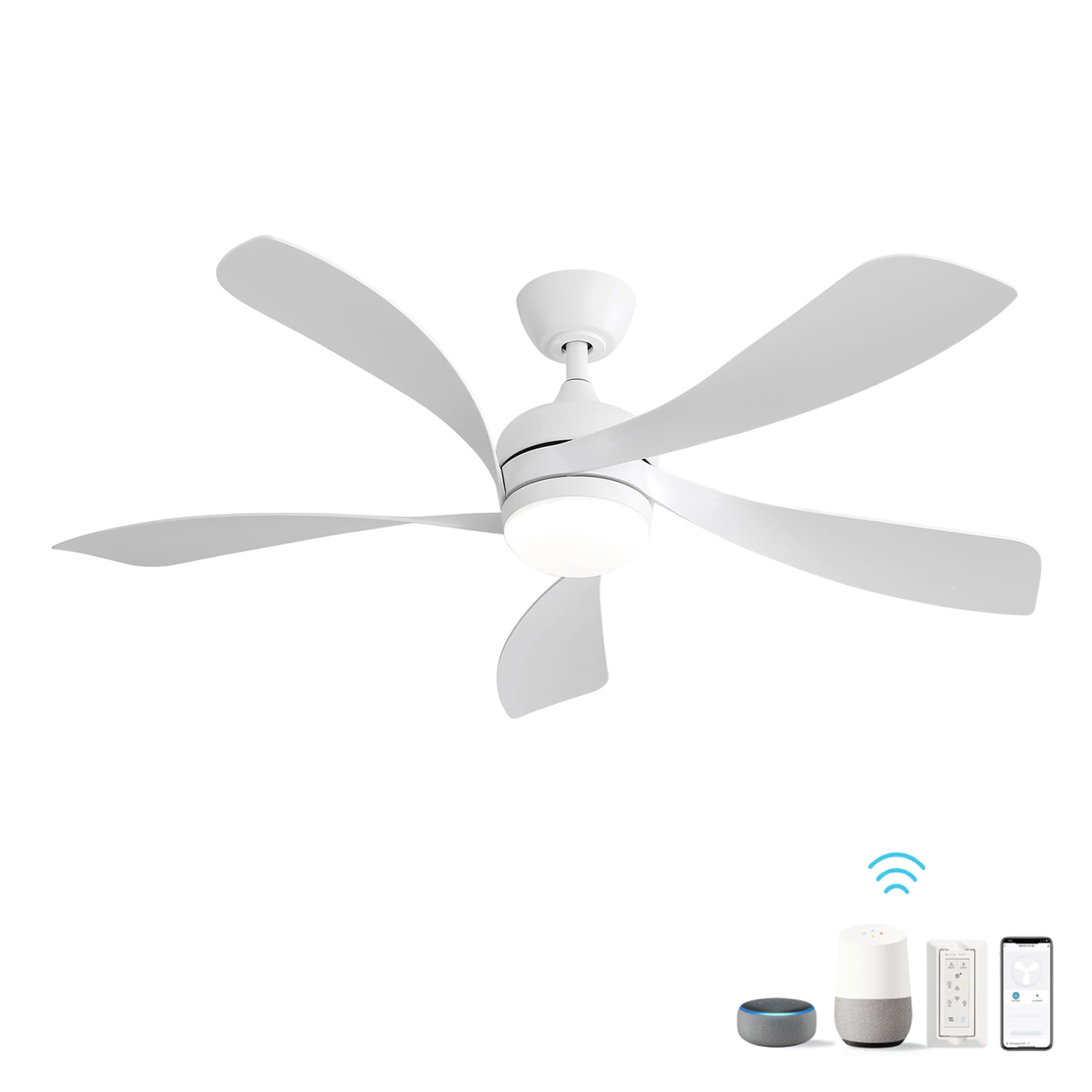 SINOFURN SYD130025WT 52-in Color-Changing Integrated LED Outdoor Smart White with Finished Blades Ceiling Fan With Light - Remote Included ( 5 -Blade )