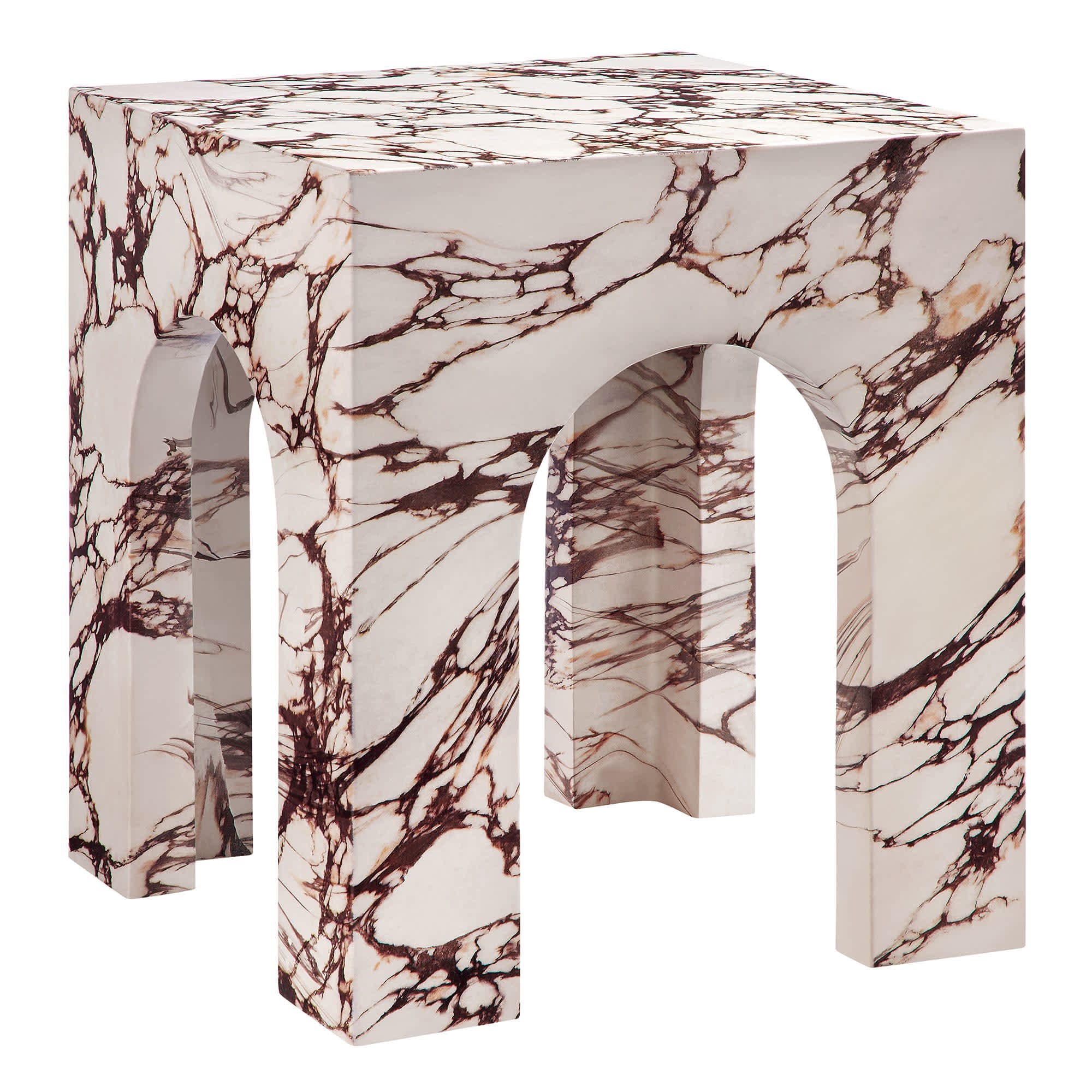  Valen Square Indoor - Outdoor Patio Arched Concrete Side Table in Red Marble