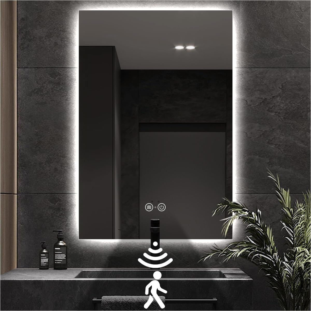 Blisstyle NOZZNRFPW PREMIUM 36-in x 36-in Polished Frameless Rectangle Dimmable LED Lighted Fog Free Bathroom Vanity Mirror ( Clear )