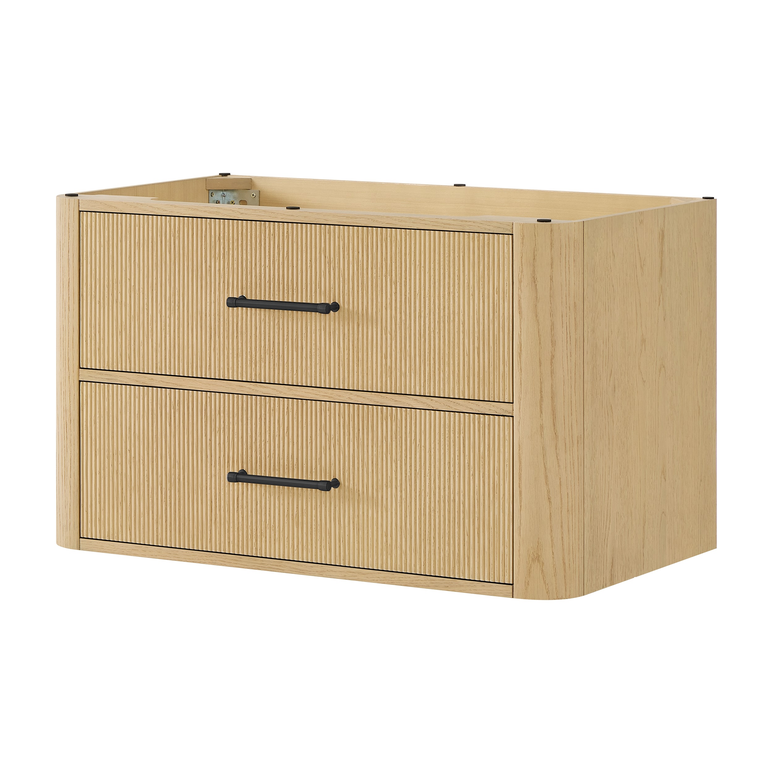 Wyndham Collection Francesca WM 36 Inch Single Wall Mounted Bathroom Vanity in Scandinavian Oak, No Countertop, No Sink, Matte Black Trim