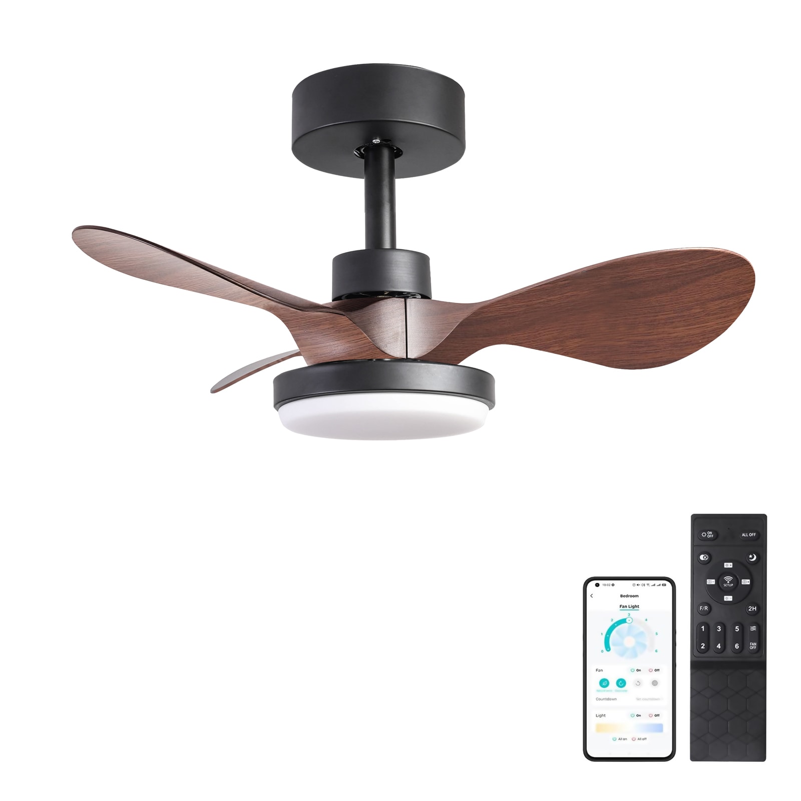 Duclsaty W2352P224344 Traditional / Classic Fan 24-in Integrated LED Brown/Black with Matte Finish Blades Ceiling Fan With Light - Remote Included ( 3 -Blade )