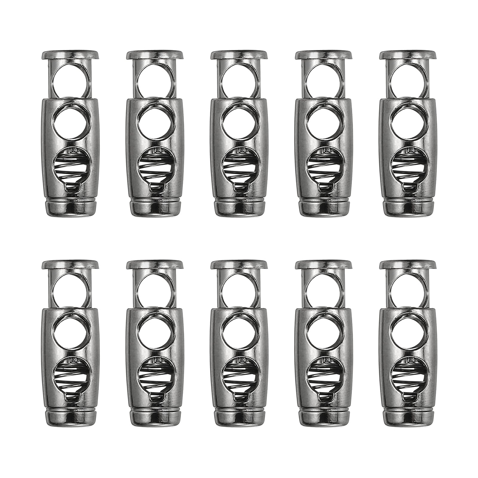 PATIKIL 10pcs Metal Cord Locks for Drawstrings Spring Cord Lock Toggles Stopper Clamp 2 Holes Adjustable Slider End Fastener for Paracord Outdoor Bag Shoes Backpcs Black #S26050601UX3823