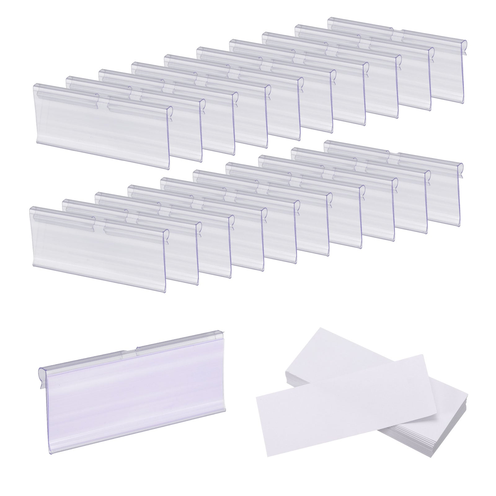 Unique Bargains 60pcs Basket Labels Clip 3.9 x 1.7 Inch Plastic Removable Storage Bin Labels Tags with Label Papers for Baskets Storage Closet Cube Box Cloth Bins Food Pantry Clear
