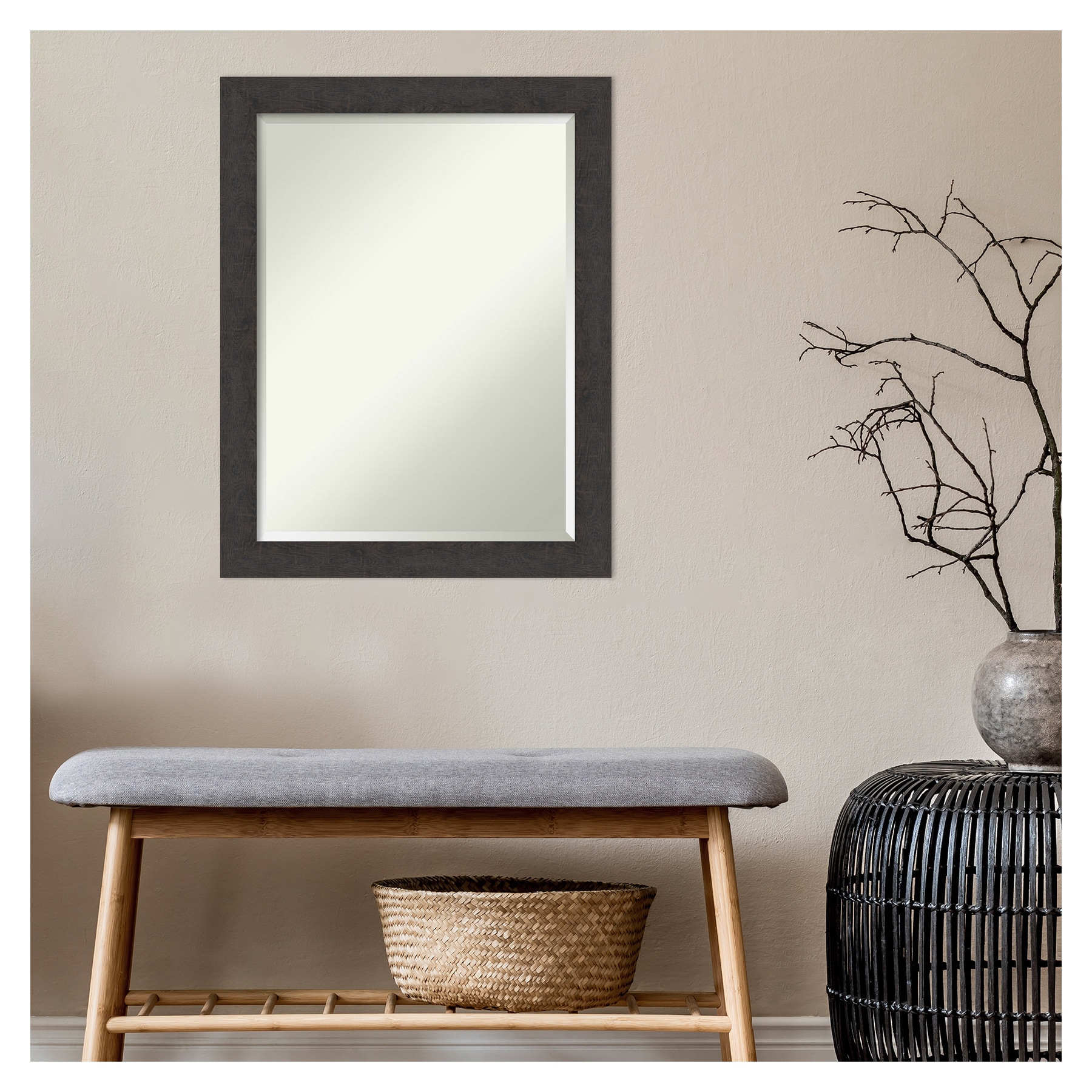 Rustic Espresso Wood Framed Full-Length Bathroom Mirror