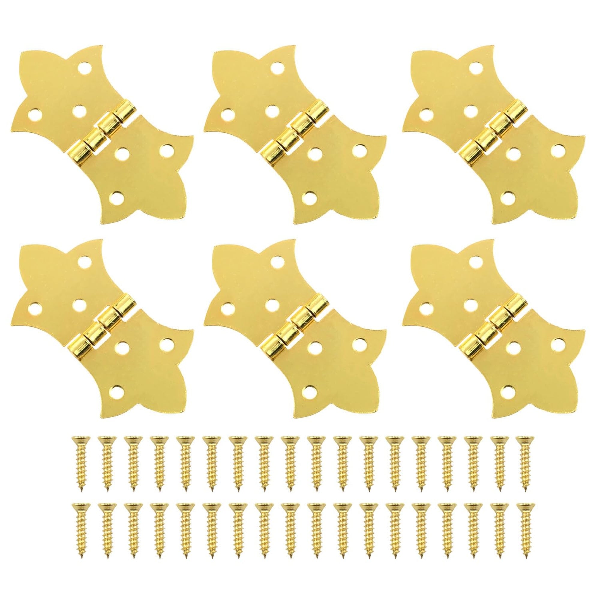 Angel Sar 6 Pcs 2.23 x 1.18 in Small Hinges for Wooden Box with Screws Gold Finish Cabinet Jewelry Wine Box Hardware