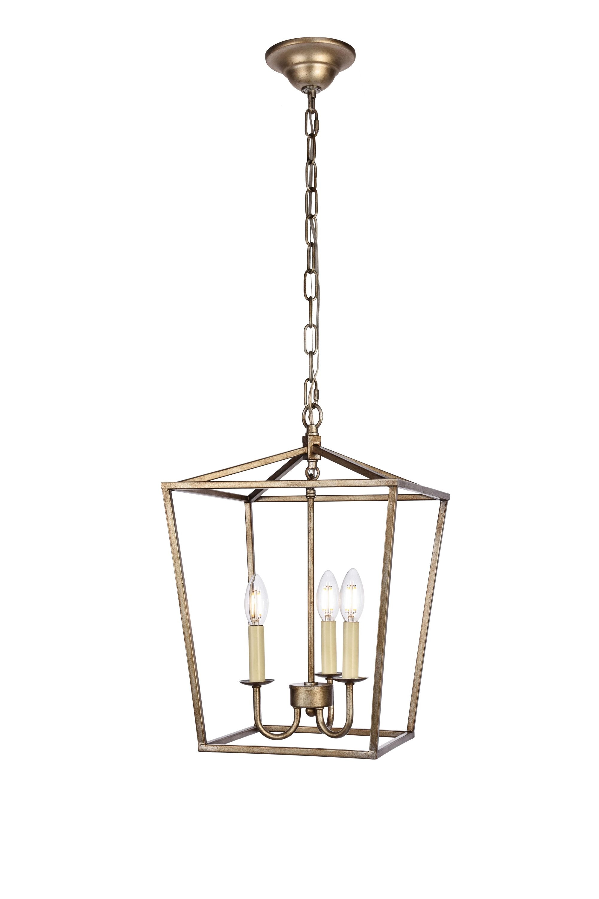 Elegant Decor HFDL18024D12S Home Furnishing 3 -Light Vintage Silver Transitional Rectangle Small Hanging Pendant light