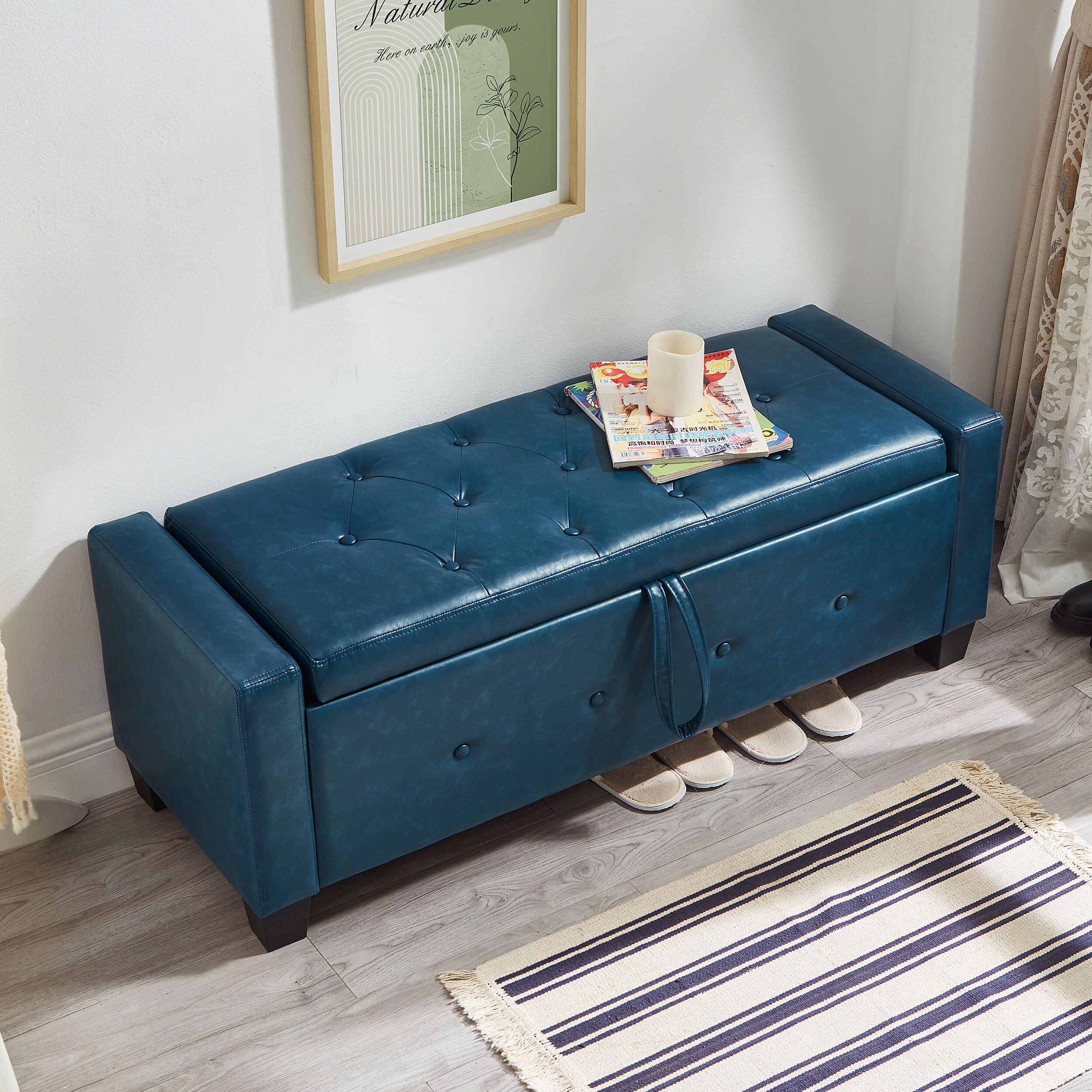 KTMBDW - 48 Inch Ottoman with Storage -Upholstered Faux Leather Ottoman Bench with Safety Hinge a...