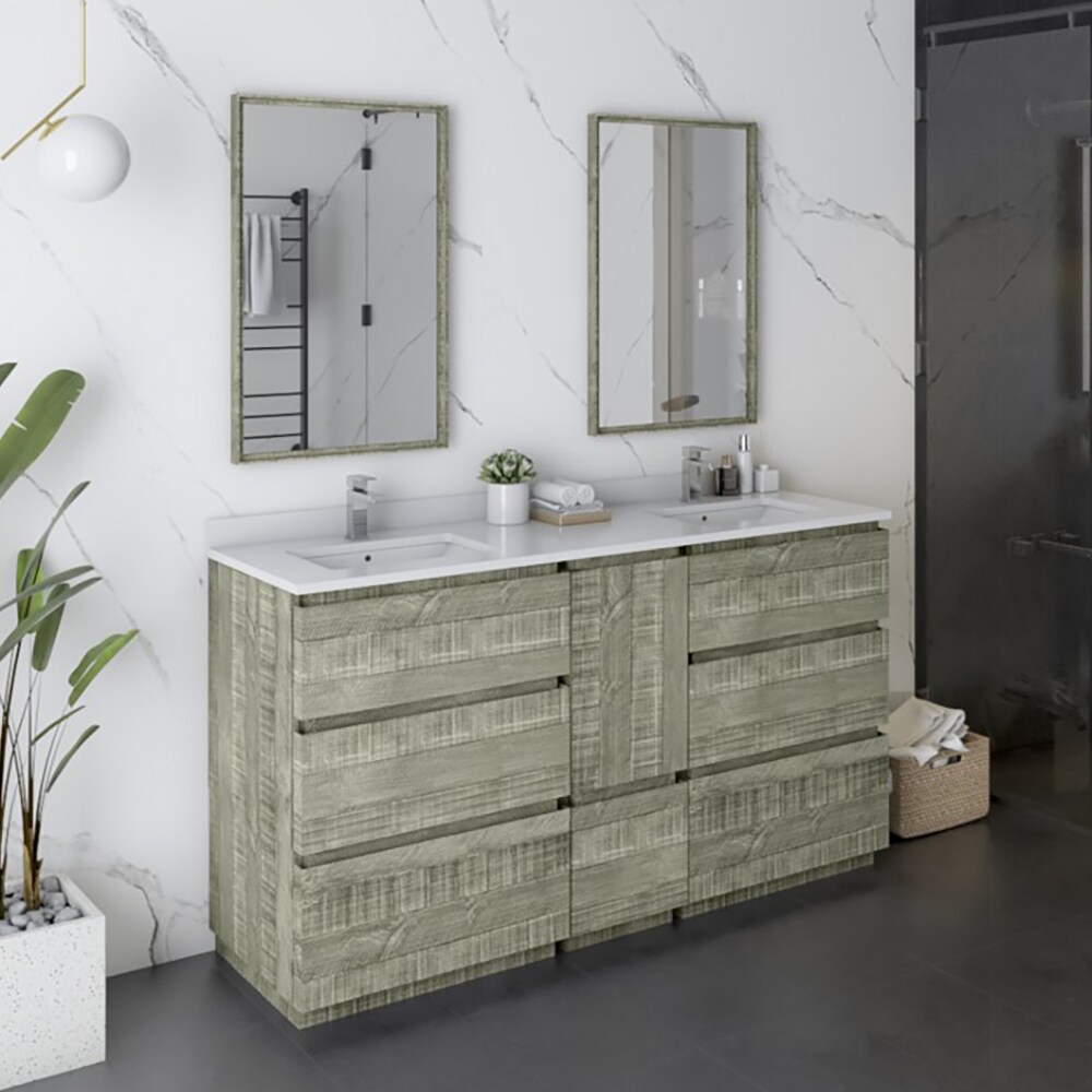 Fresca FVN31-241224ASH-FC Formosa 60-in Sage Gray Undermount Double sink Bathroom Vanity with White Quartz Top (Mirror Included)