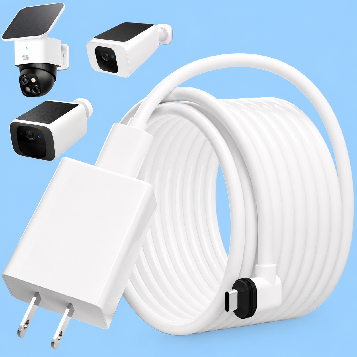 Anqtovp  20FT Power Extension Cable for eufy SoloCam S220 SoloCam S340 eufyCam S300 eufyCam 3C Power Adapter and Weather Resistant Extension Type