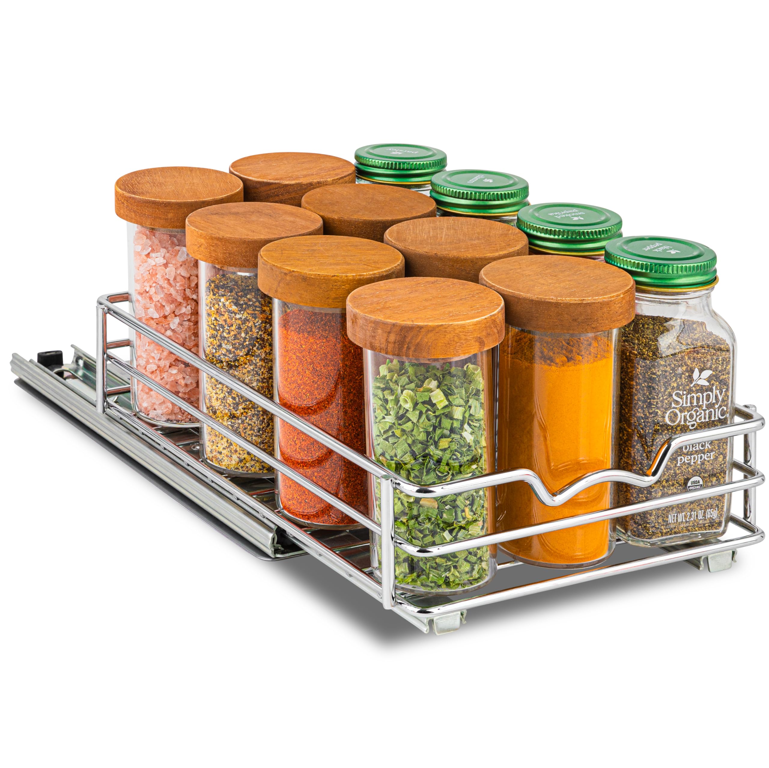 HoldN’ Storage Spice Rack Pull-Out Cabinet Organizer Heavy-Duty Chrome Metal 6.5 W x 10.5  D x 2.5 H Inch
