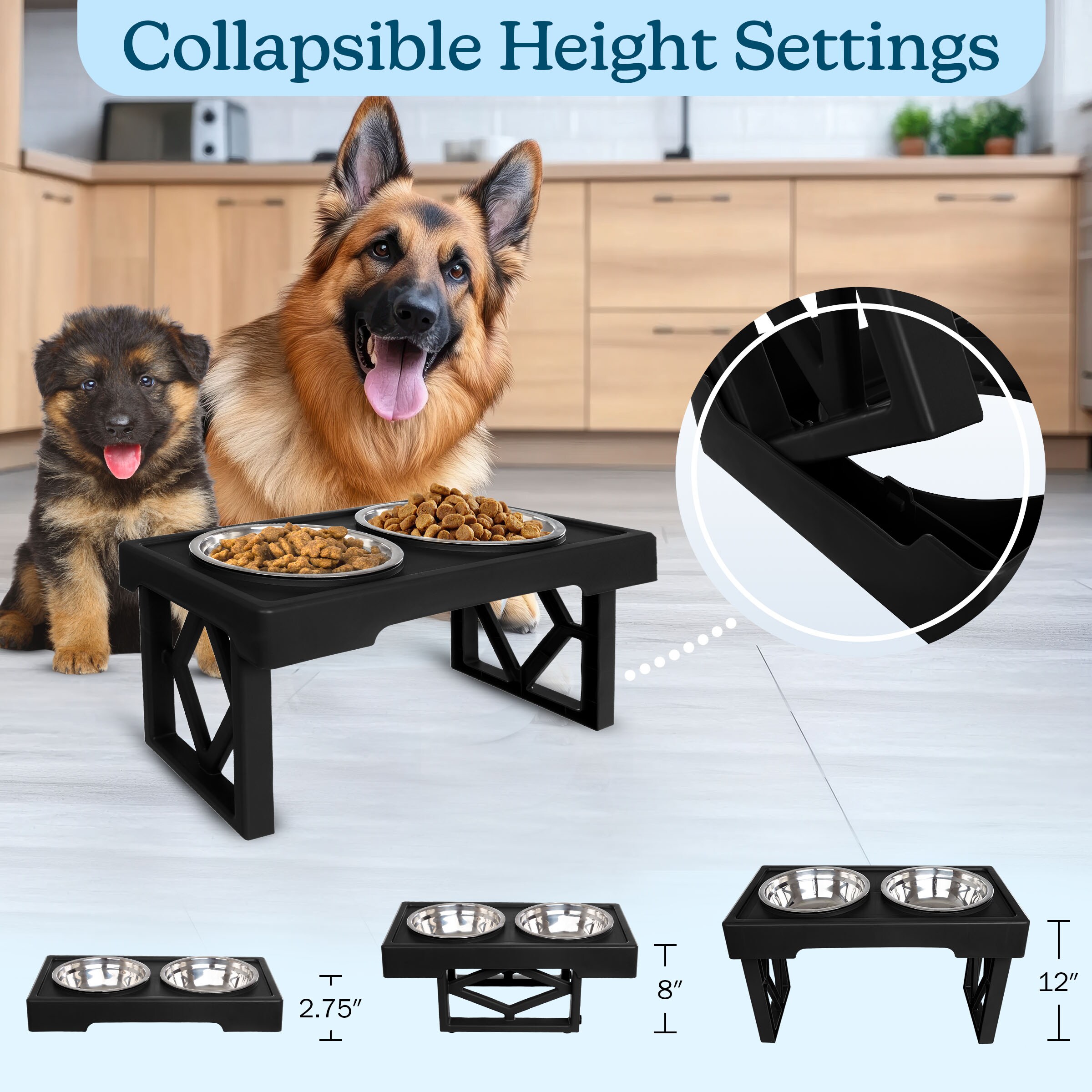 PETMAKER Adjustable Elevated Dog Bowl Stand,Black