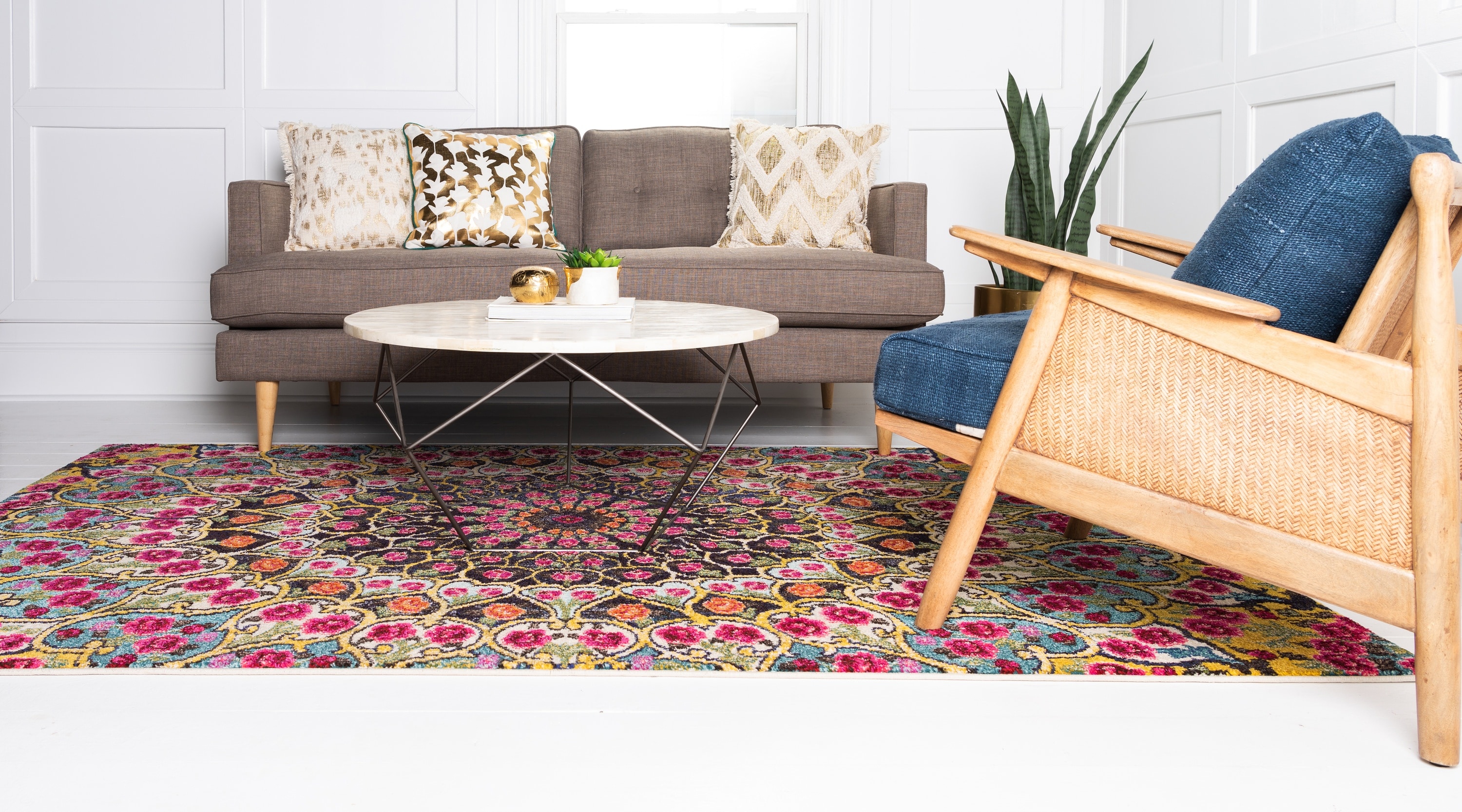 Vibrant Blue and Multicolor Synthetic Reversible Area Rug