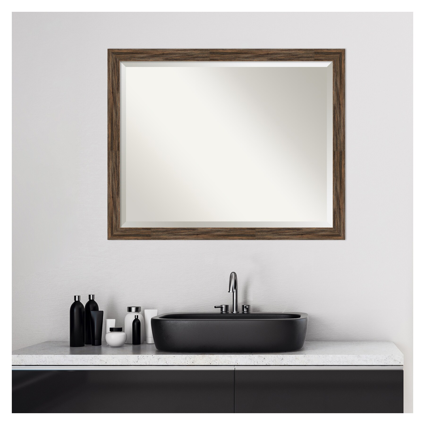 Amanti Art Regis Barnwood Mocha Narrow Frame 30.62-in x 24.62-in Matte  Brown Rectangular Bathroom Vanity Mirror in the Bathroom Mirrors department  at