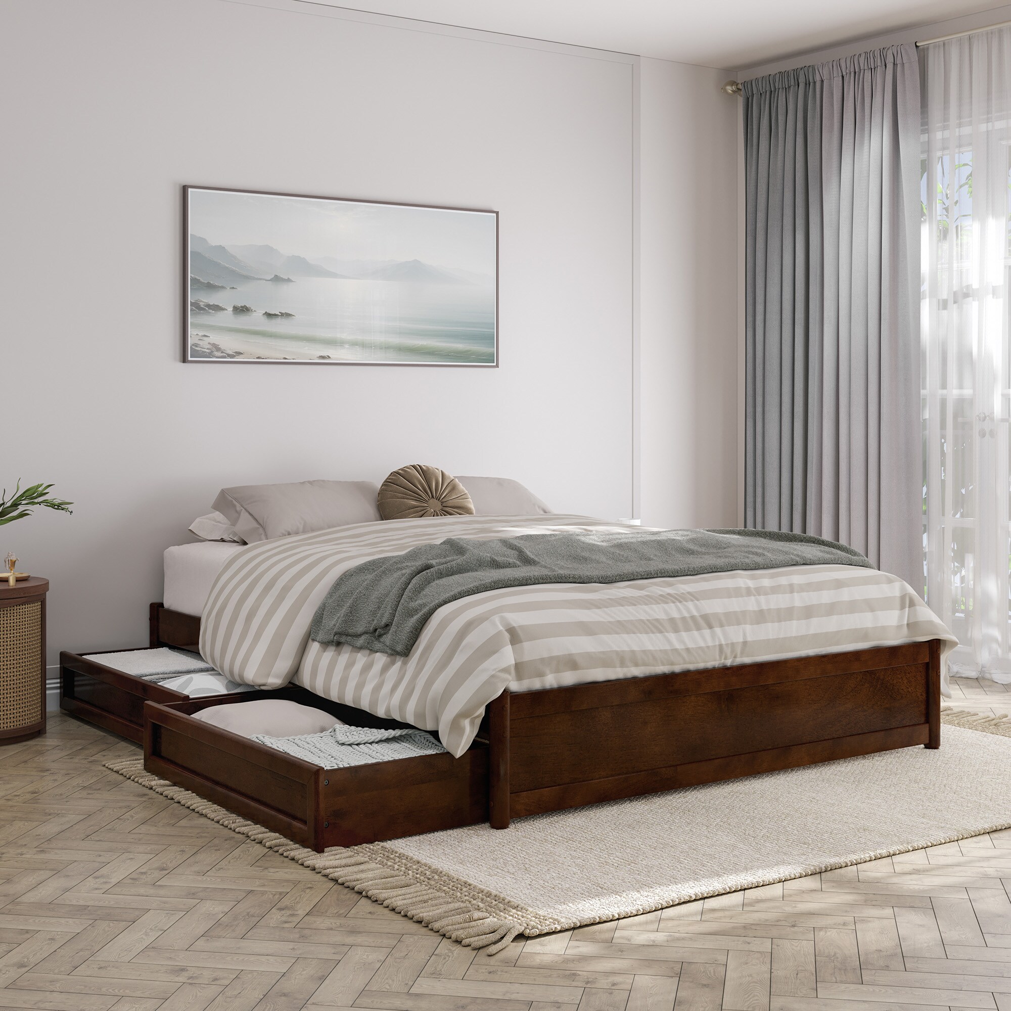 AFI AR7888144 Barcelona Walnut Queen Wood Platform Bed with Storage